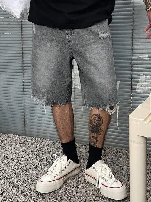 Jean Washed drip denim shorts jorts distressed Size US 34 / EU 50 - 2 Thumbnail