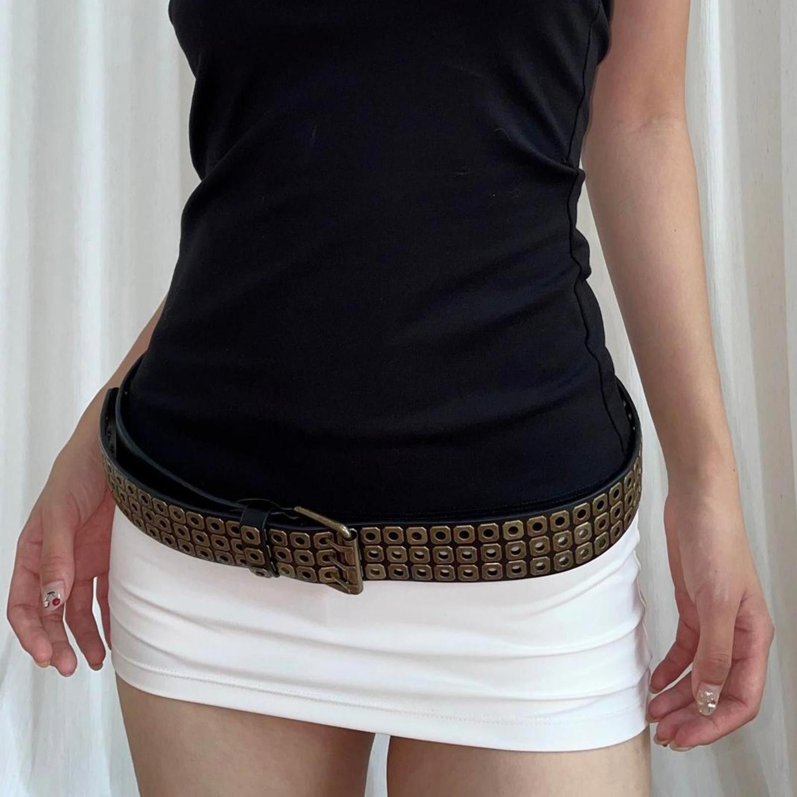 Japanese Brand Y2K Punk Gold Metallic Faux Leather Buckle Modern Belt Size ONE SIZE - 3 Thumbnail