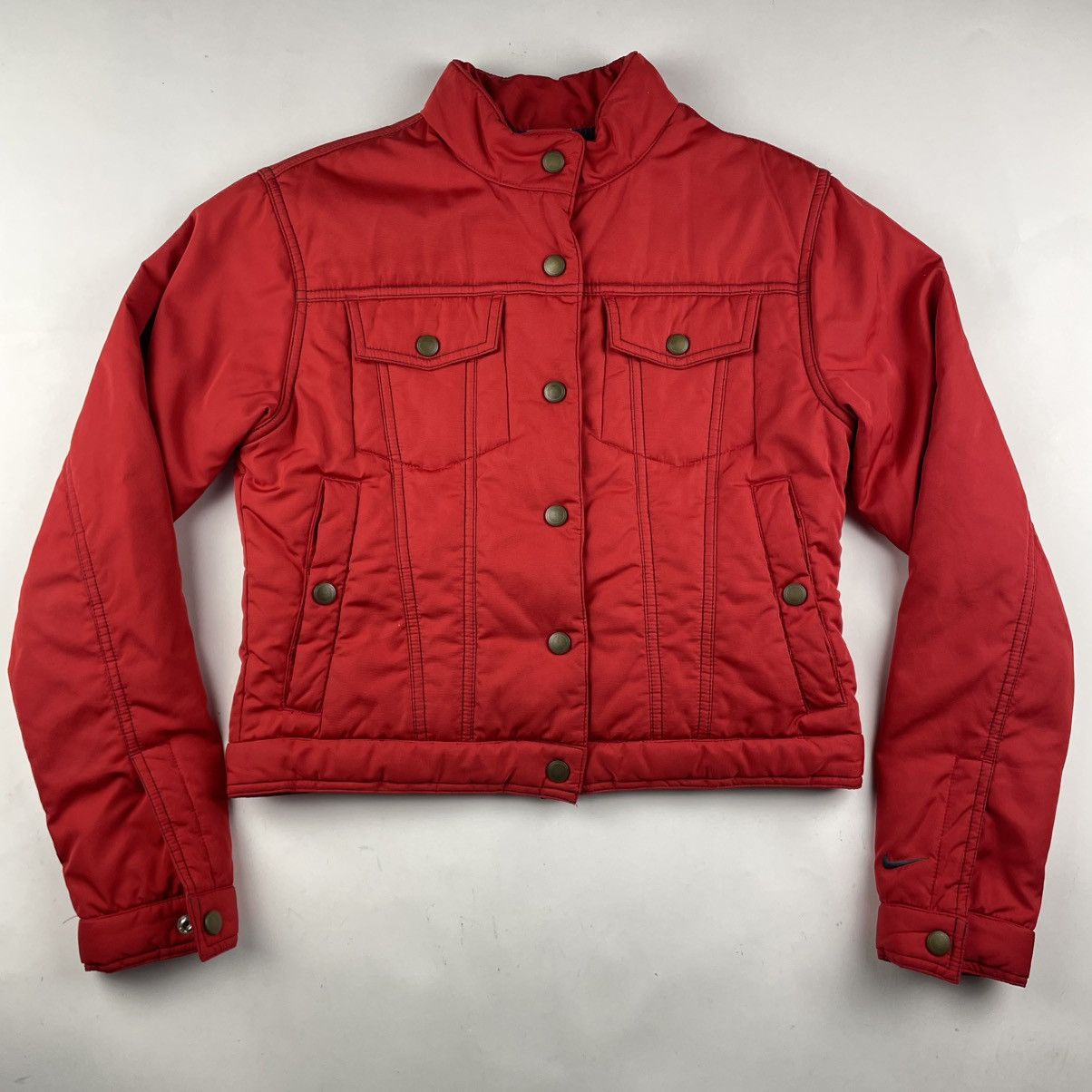 Nike Vtg Y2K Nike Red Quilted Down Puffer Trucker Jacket Womens Size S / US 4 / IT 40 - 1 Thumbnail