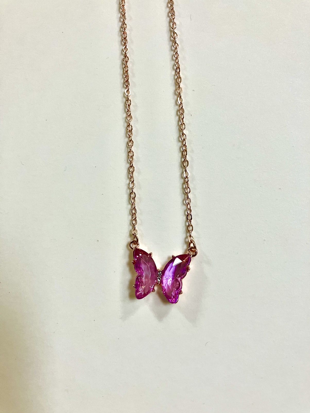 Handmade Gold Purple Mystic Jeweled Butterfly Pendant Necklace Size ONE SIZE - 1 Thumbnail
