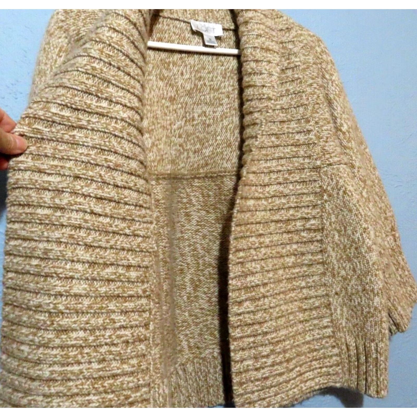 Loft VINTAGE LOFT Ann Taylor LOFT Women's M Cardigan Open Sweater Wool Blend Long Sleeve Tan Brown V-Neck 50% Wool/50% Acrylic Regular Womens Size M / US 6-8 / IT 42-44 - 3 Thumbnail