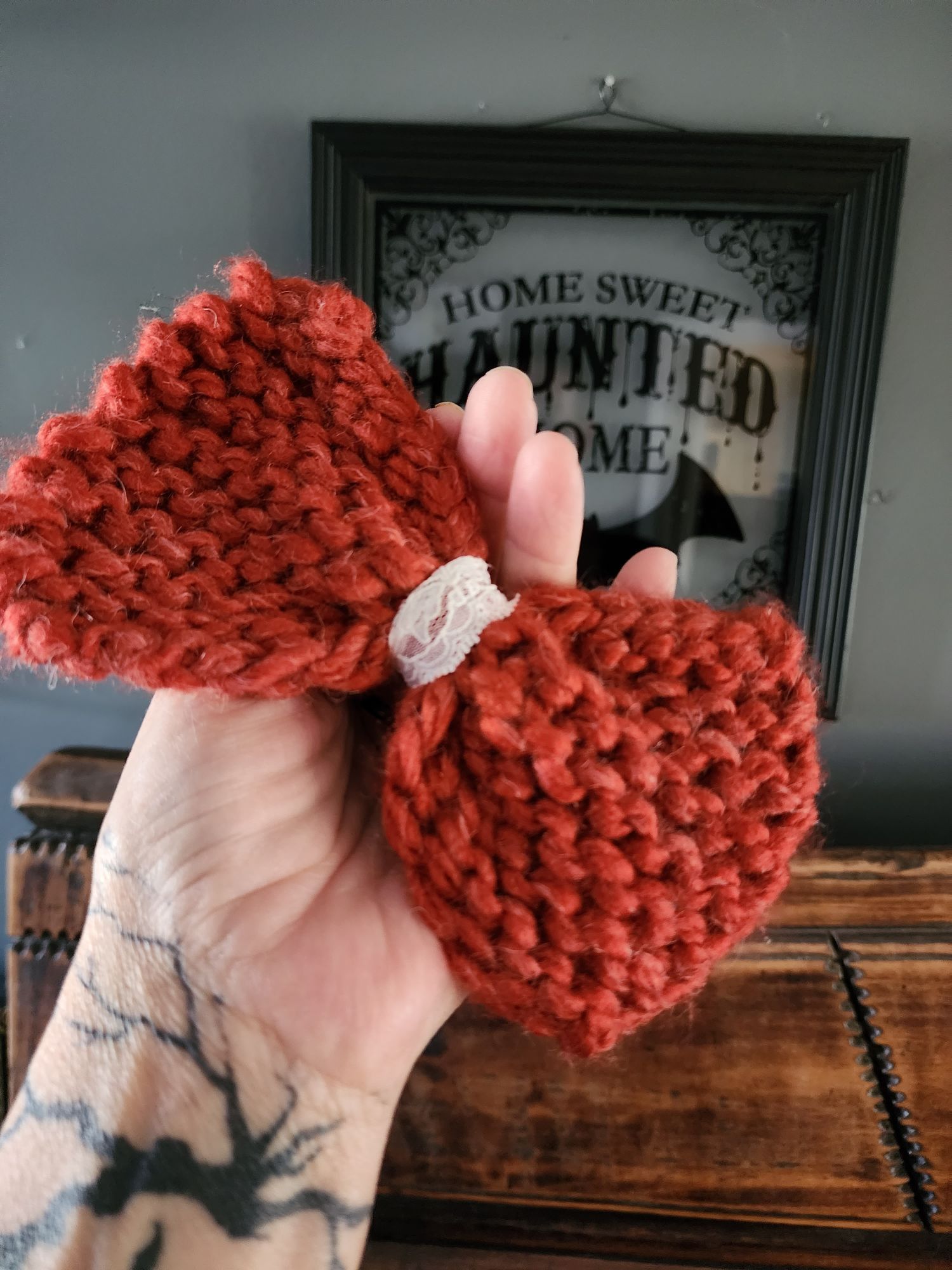 Other Knit Hair Bow, Handknitted Rust Orange Ponytail Holder or Ha Size ONE SIZE - 2 Thumbnail