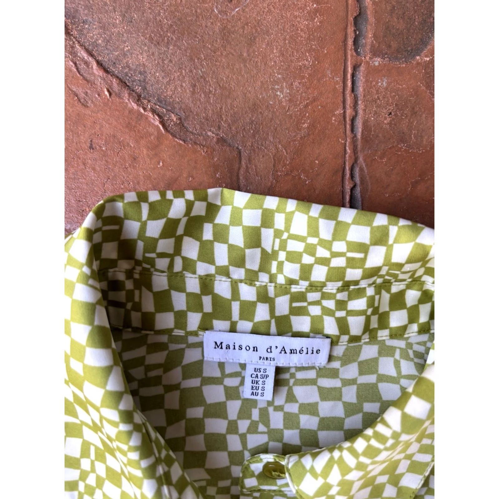 Vintage Maison D’Amelie Button Blouse Shirt Women’s Small Checkered Green Shirt Blouse Womens Small Green Button Blouse Blouse Green Women’s Small Size S / US 4 / IT 40 - 2 Thumbnail