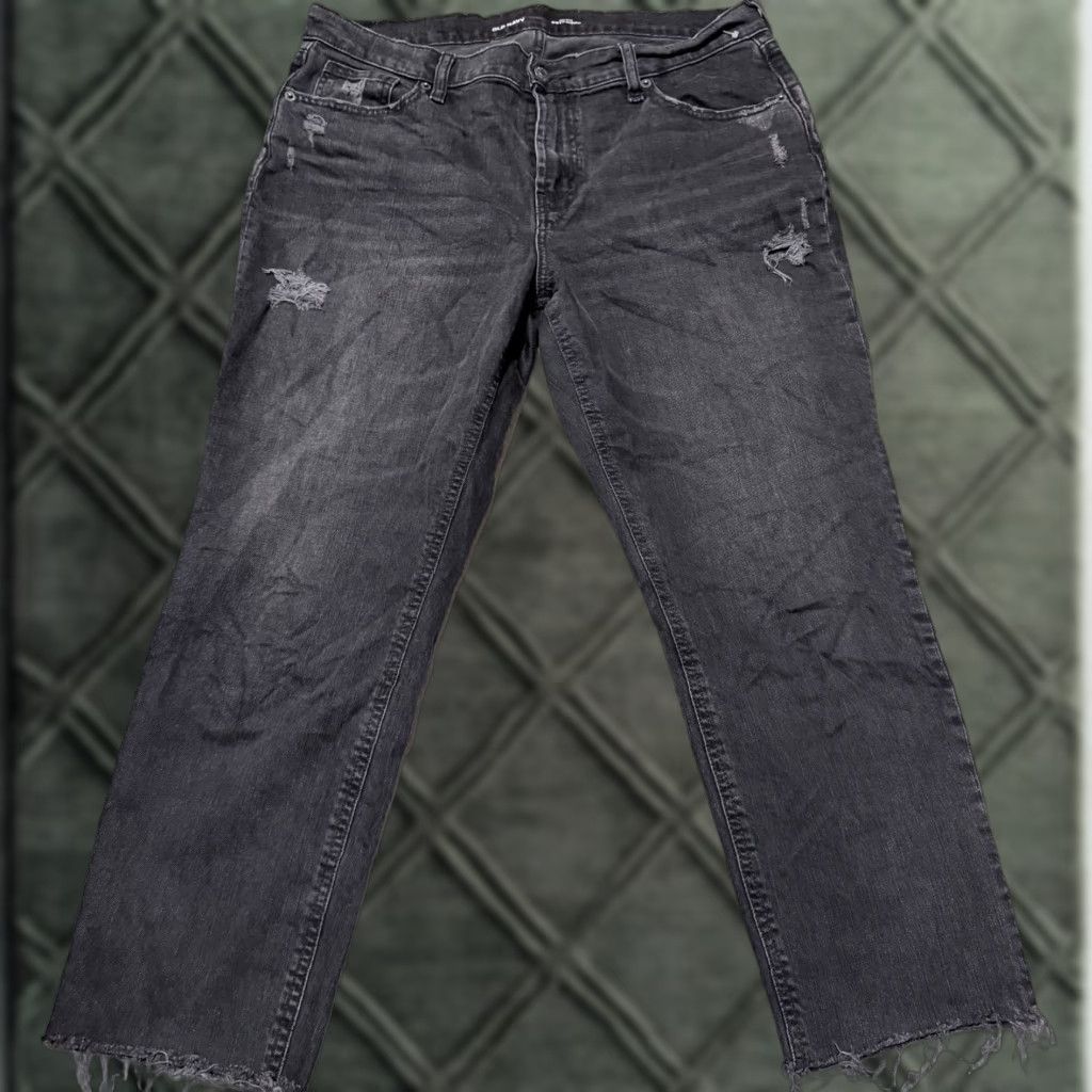 Old Navy Old Navy Boyfriend Jeans Women's Black Denim Dark Wash Distressed Frayed - 12 Size 34" / US 12 / IT 48 - 1 Thumbnail