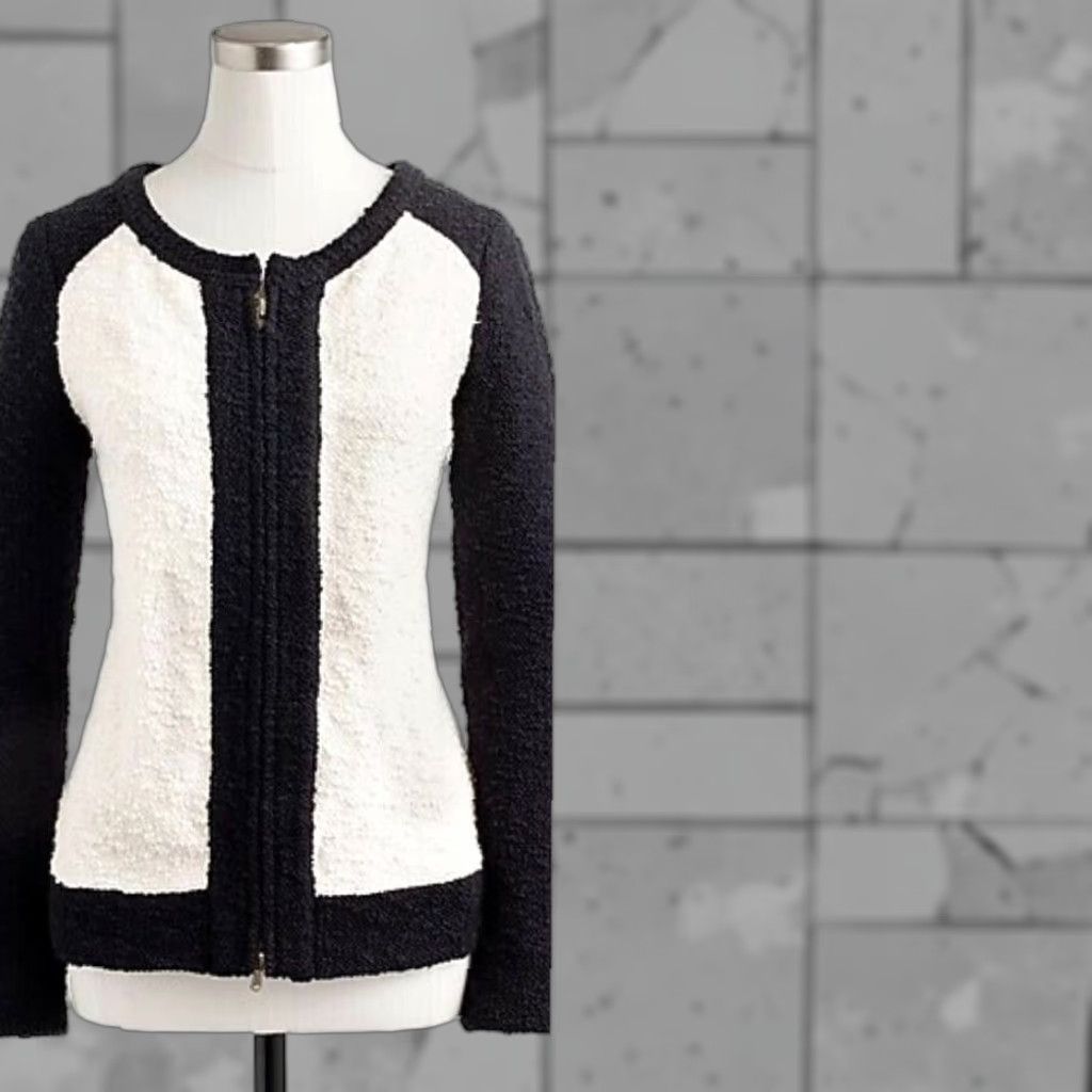 J.Crew J.Crew Womens Jacket Small Ivory Black Raglan Full Zip Boucle Shirt Womens Short Coat TWEED Size S / US 4 / IT 40 - 1 Thumbnail