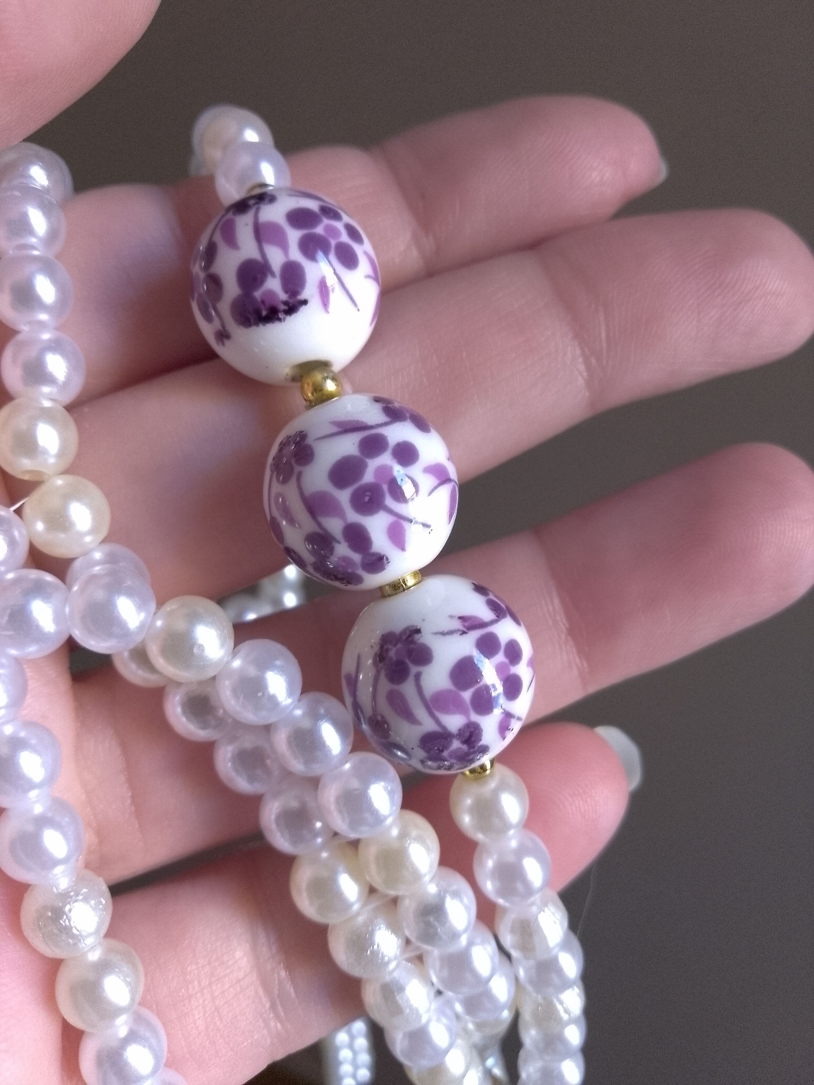 Handmade Long Necklace Porcelain and lepidolite natural gemstones Size ONE SIZE - 7 Thumbnail