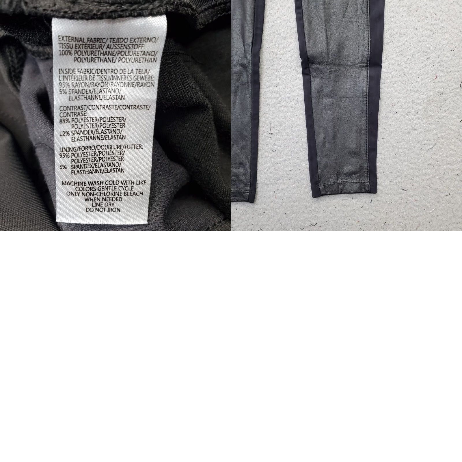 Vintage Lyssé Leggings Womens Size M Black Faux Leather Panel Stretch Skinny Pull On Size 32" / US 10 / IT 46 - 8 Thumbnail