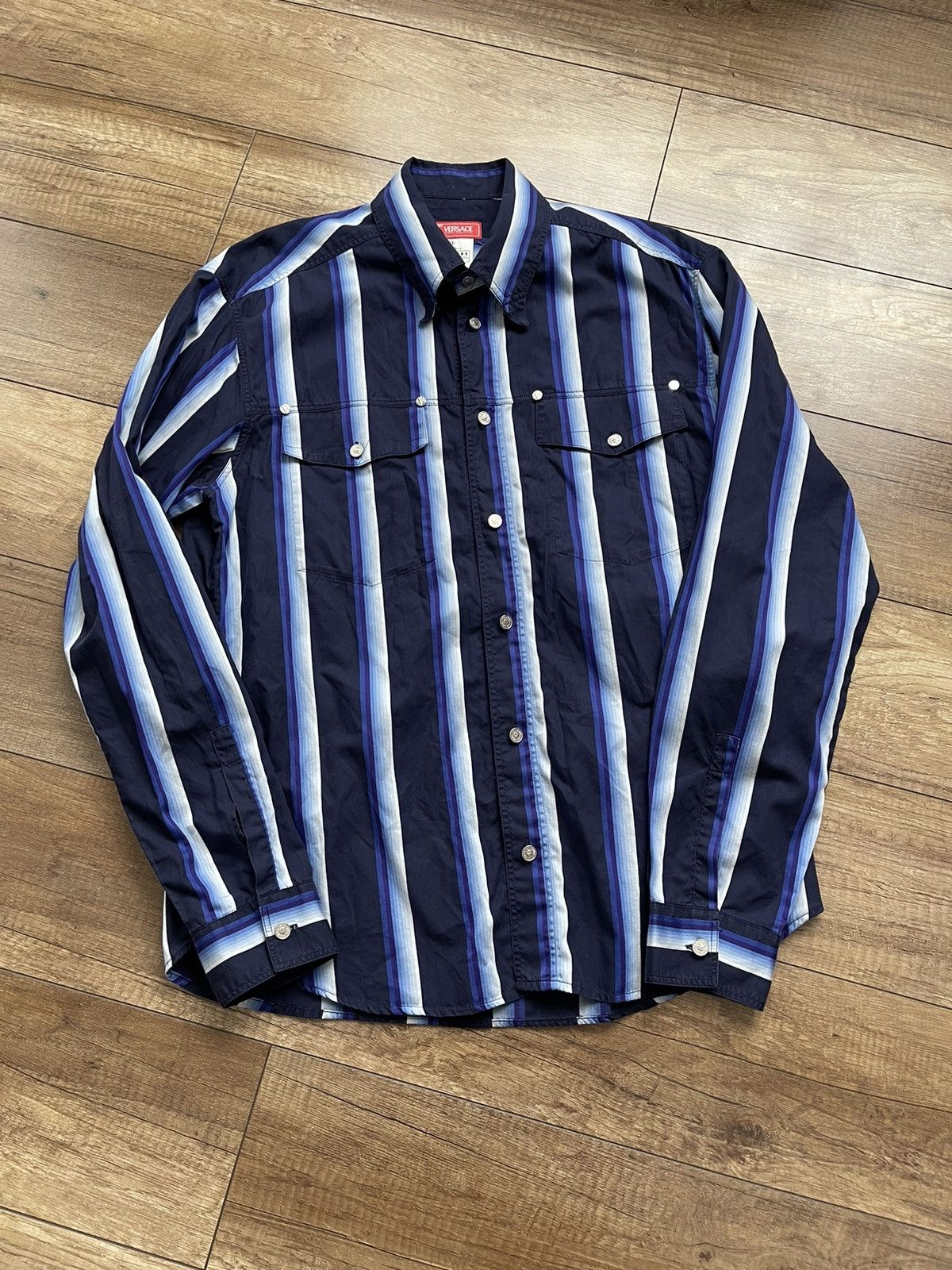 Versace Jeans Couture Versace Jeans Couture Vintage Shirt Button Up Striped 90s Size US XL / EU 56 / 4 - 2 Thumbnail