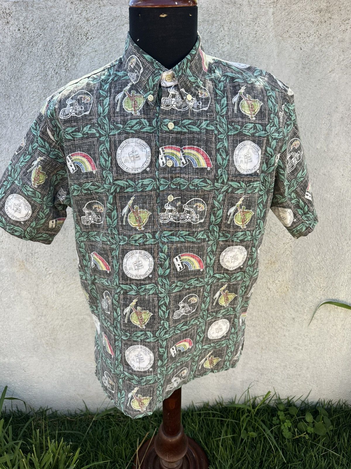 Reyn Spooner Men's L Green Hawaiian University of Hawaii