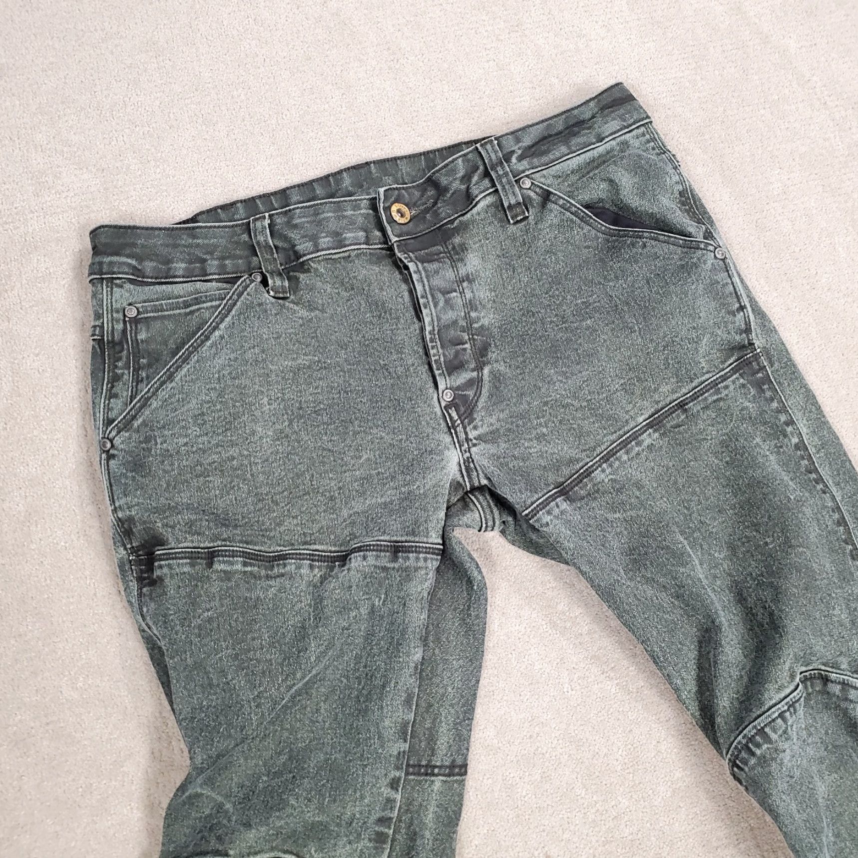 G-Star Mens G Star Raw Jeans 33x30 Green Slim Straight Leg Denim Waxed Cotton Blend Solid 3D Logo Pockets Stretch Regular Size US 33 - 2 Thumbnail