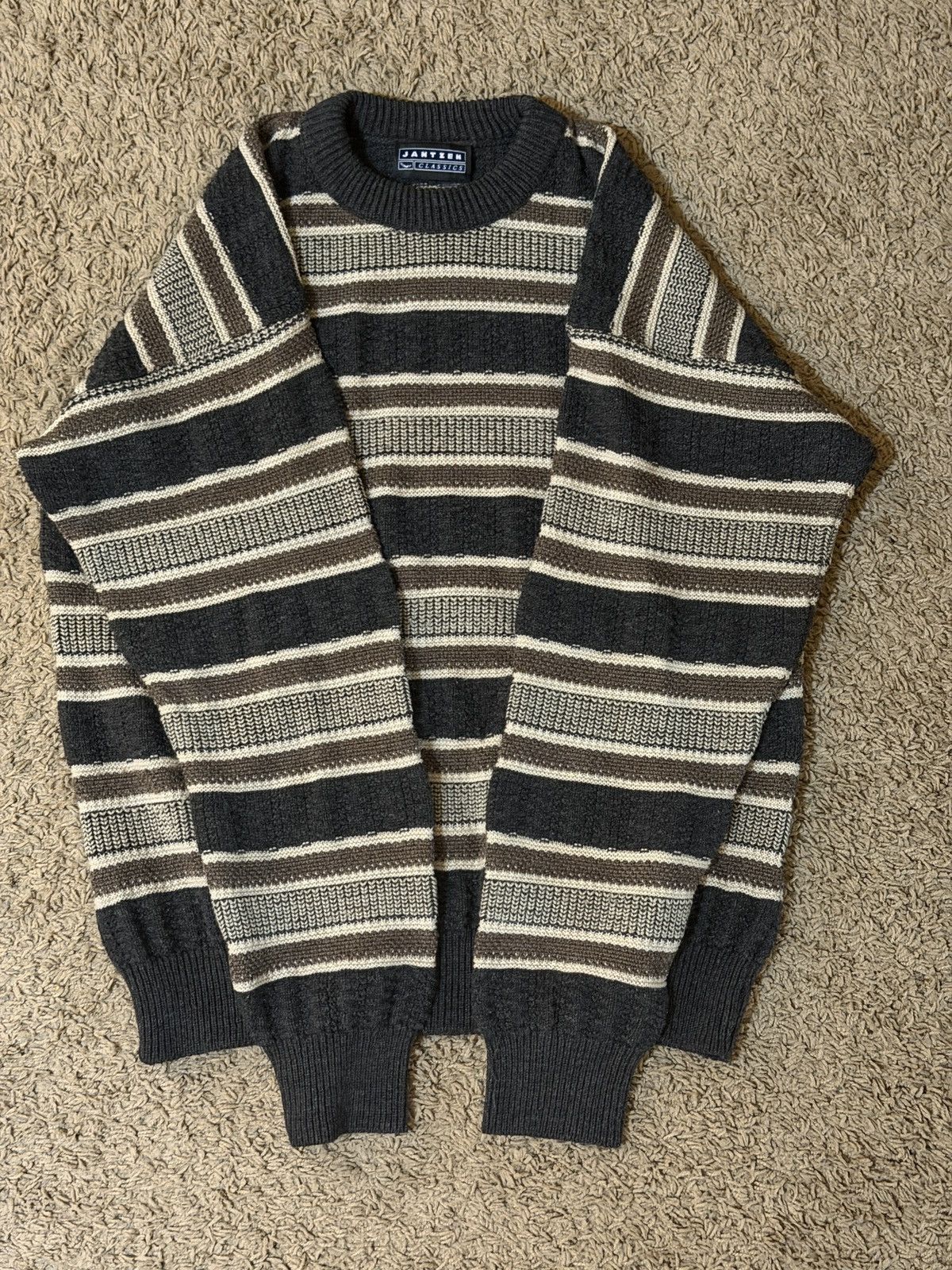 Vintage VINTAGE brown and beige striped sweater Size US M / EU 48-50 / 2 - 1 Thumbnail