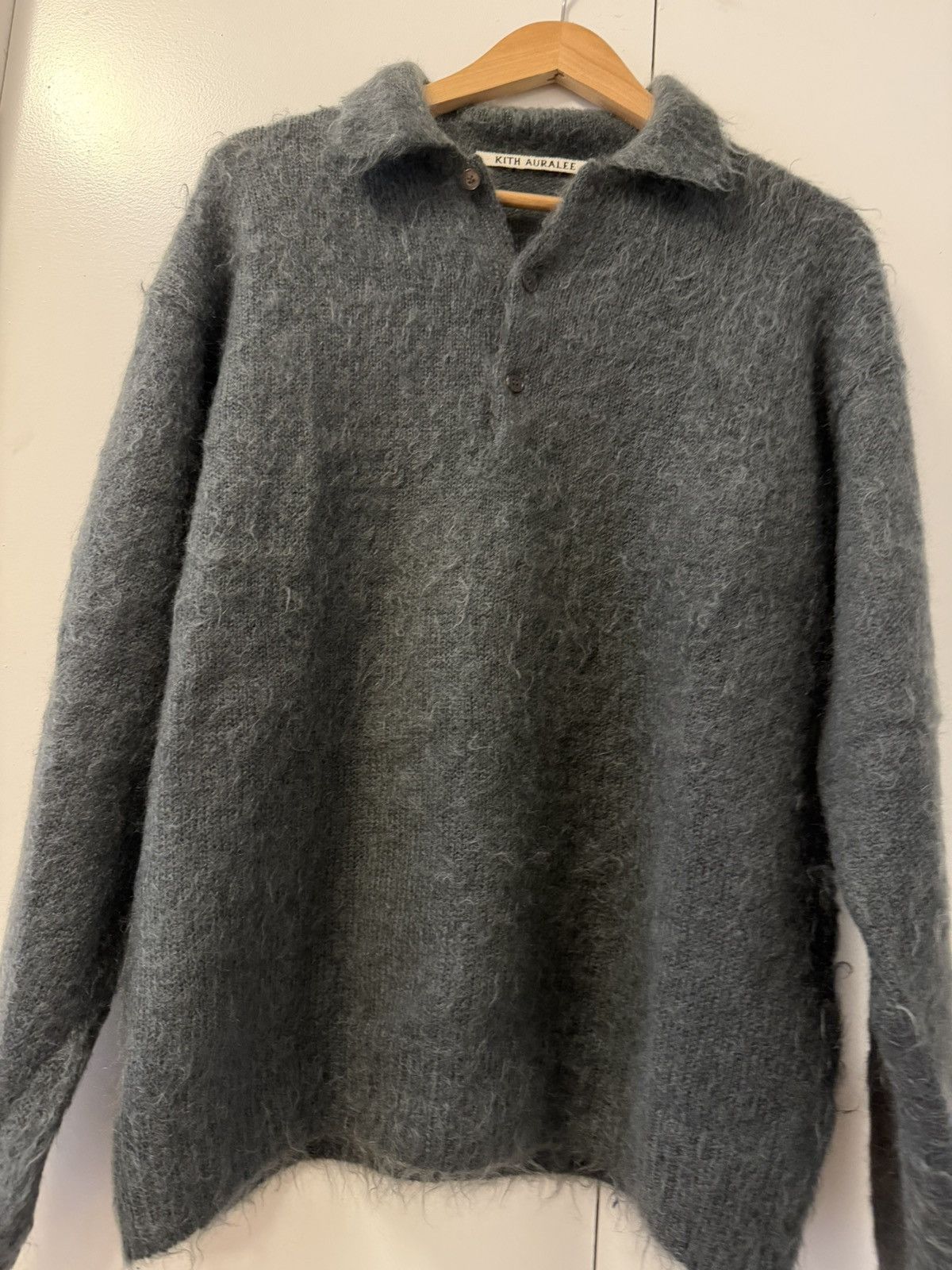 Auralee × Kith Brushed Super Kid Mohair Knit Polo, size 4 Size US L / EU 52-54 / 3 - 5 Thumbnail