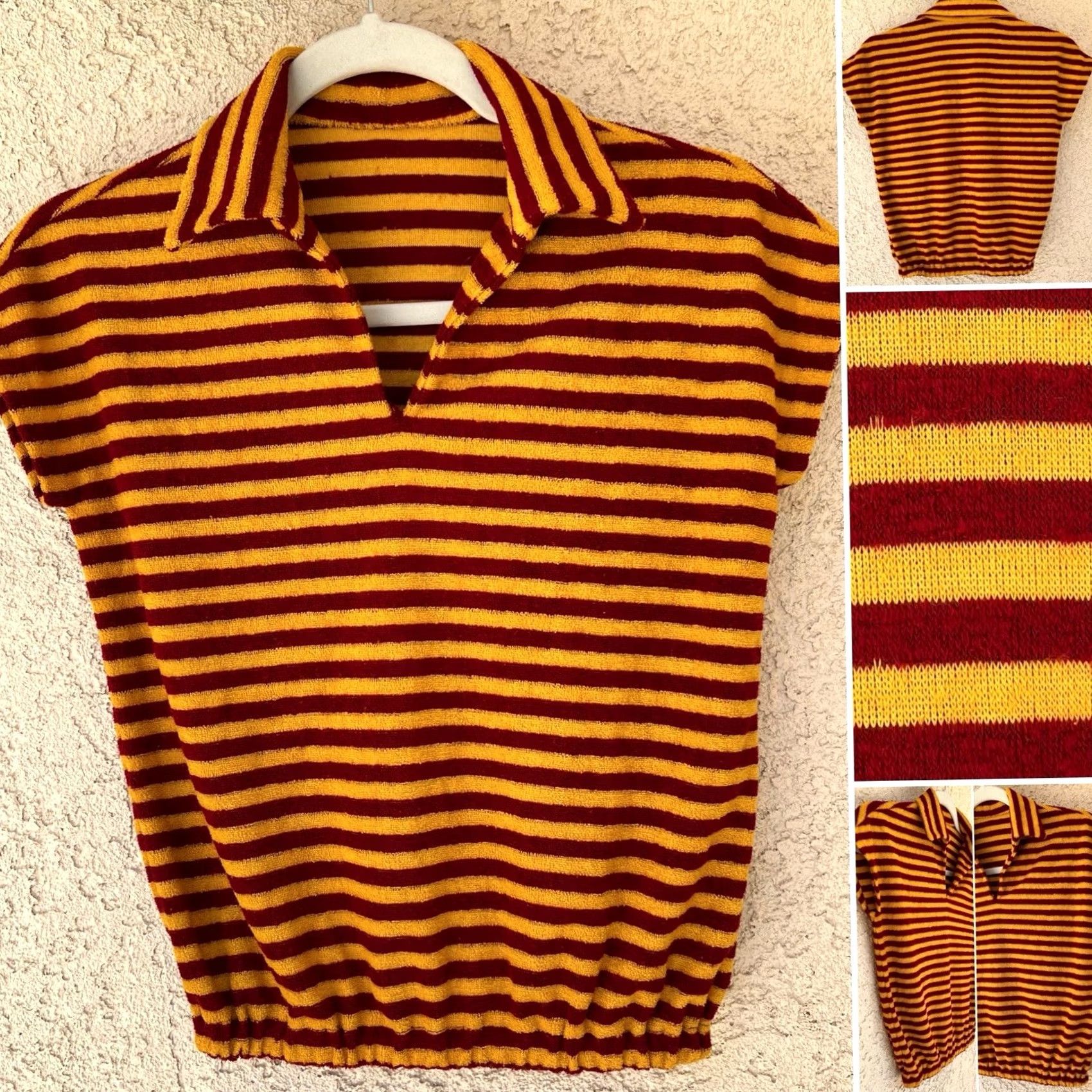 Vintage VINTAGE Shirt Golden Yellow Burgundy Striped Polo Top S/M 60s 70s Mod Size S / US 4 / IT 40 - 2 Thumbnail