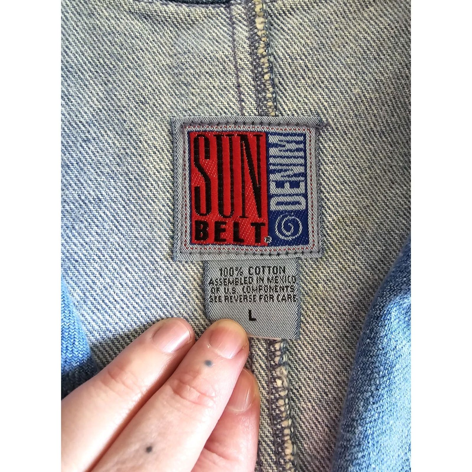 Vintage VINTAGE Sun Belt Denim Jean Jacket Womens Large 80s 90s Floral Heart Embroidered Blue Cotton Demin Size 36" / US 14 / IT 50 - 5 Thumbnail