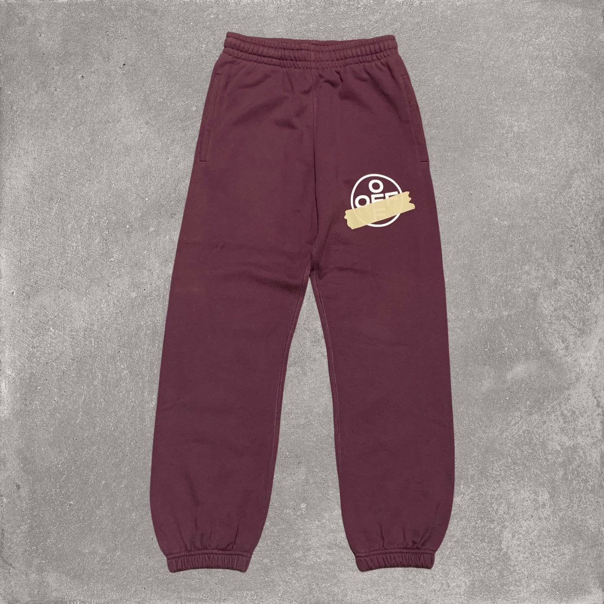 Off White XS Tape Diag Joggers Bottoms Burgundy Virgil Abloh