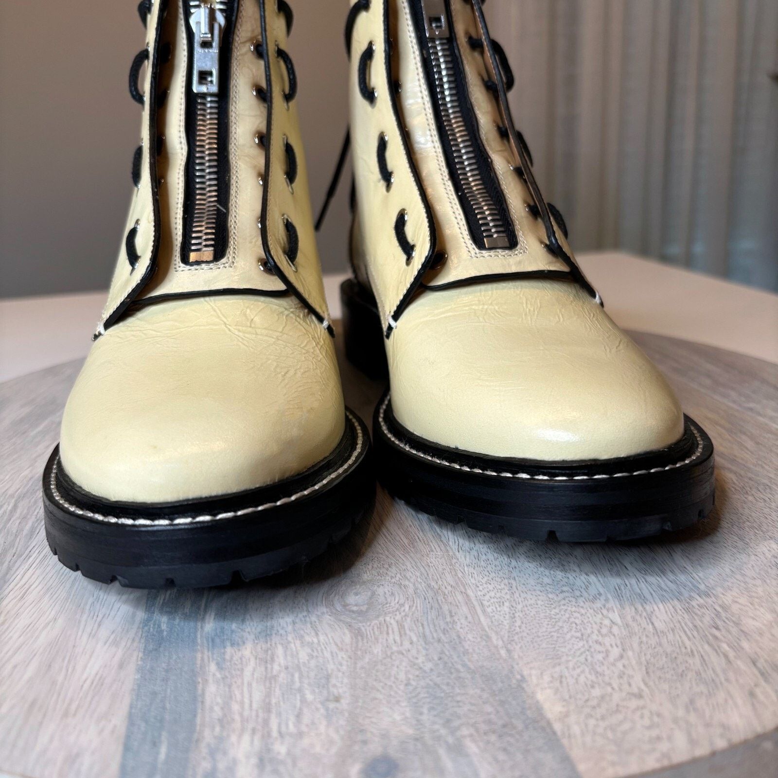 Rag Bone Cannon Leather Combat Boots Antique White Size 10