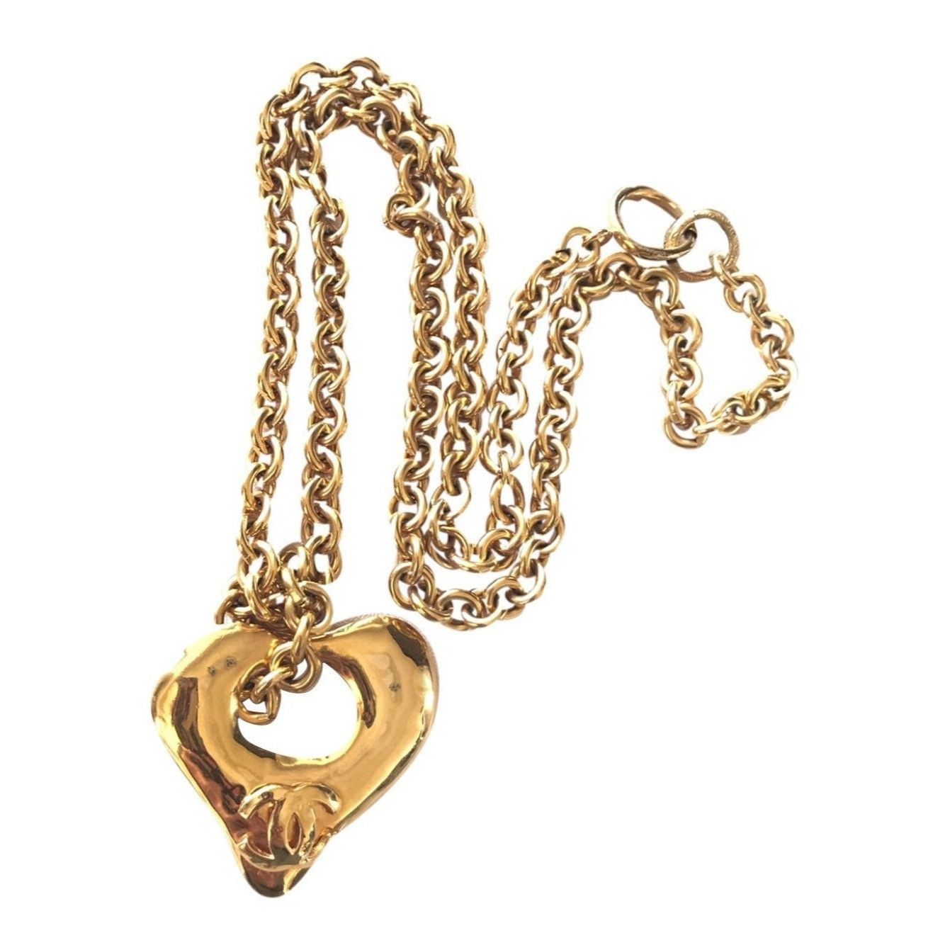 Vintage Chanel chain necklace with open heart and CC mark