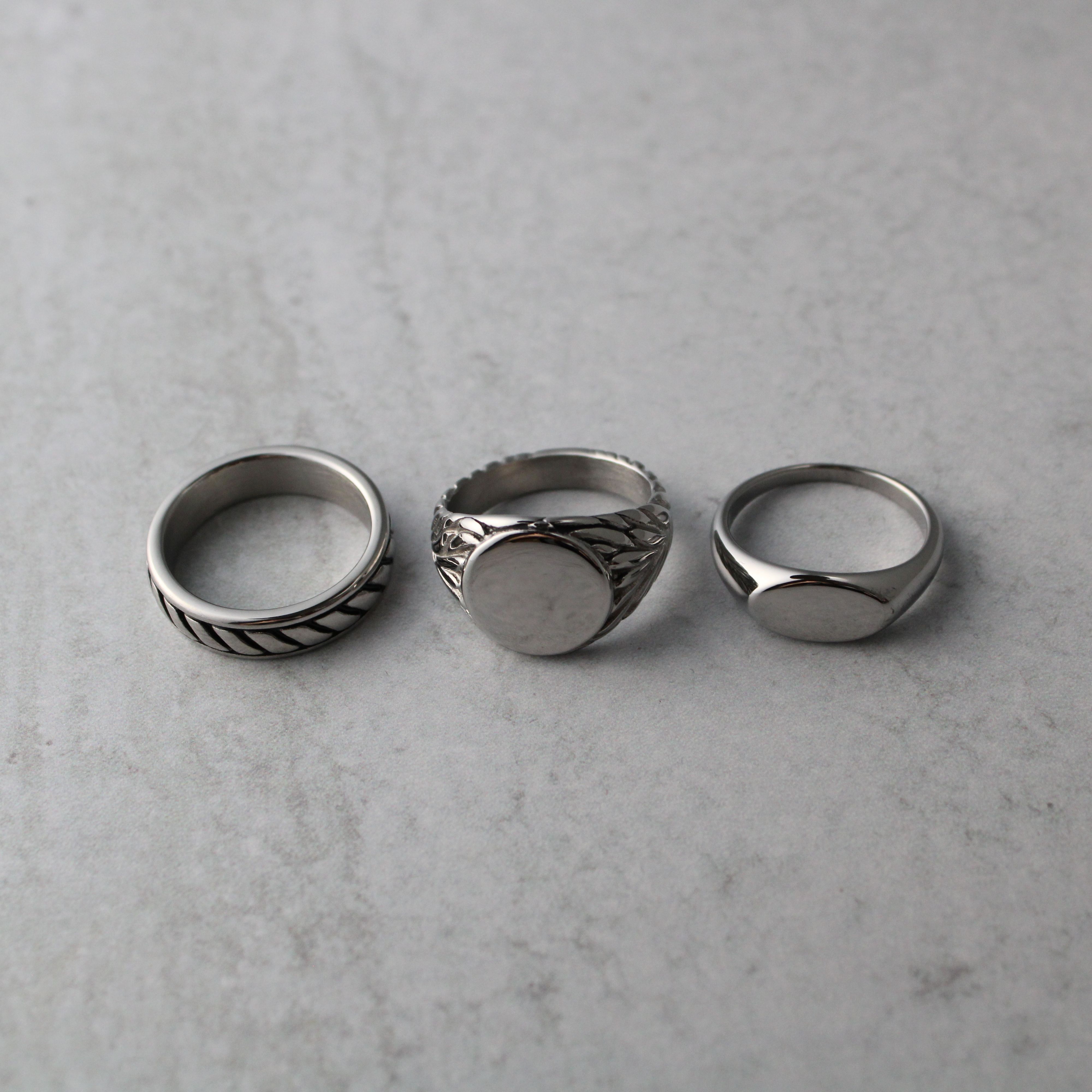 Jewelry Silver Rings Set - Rope Band, Wreath, Oval Signet Size 8 Size ONE SIZE - 3 Thumbnail