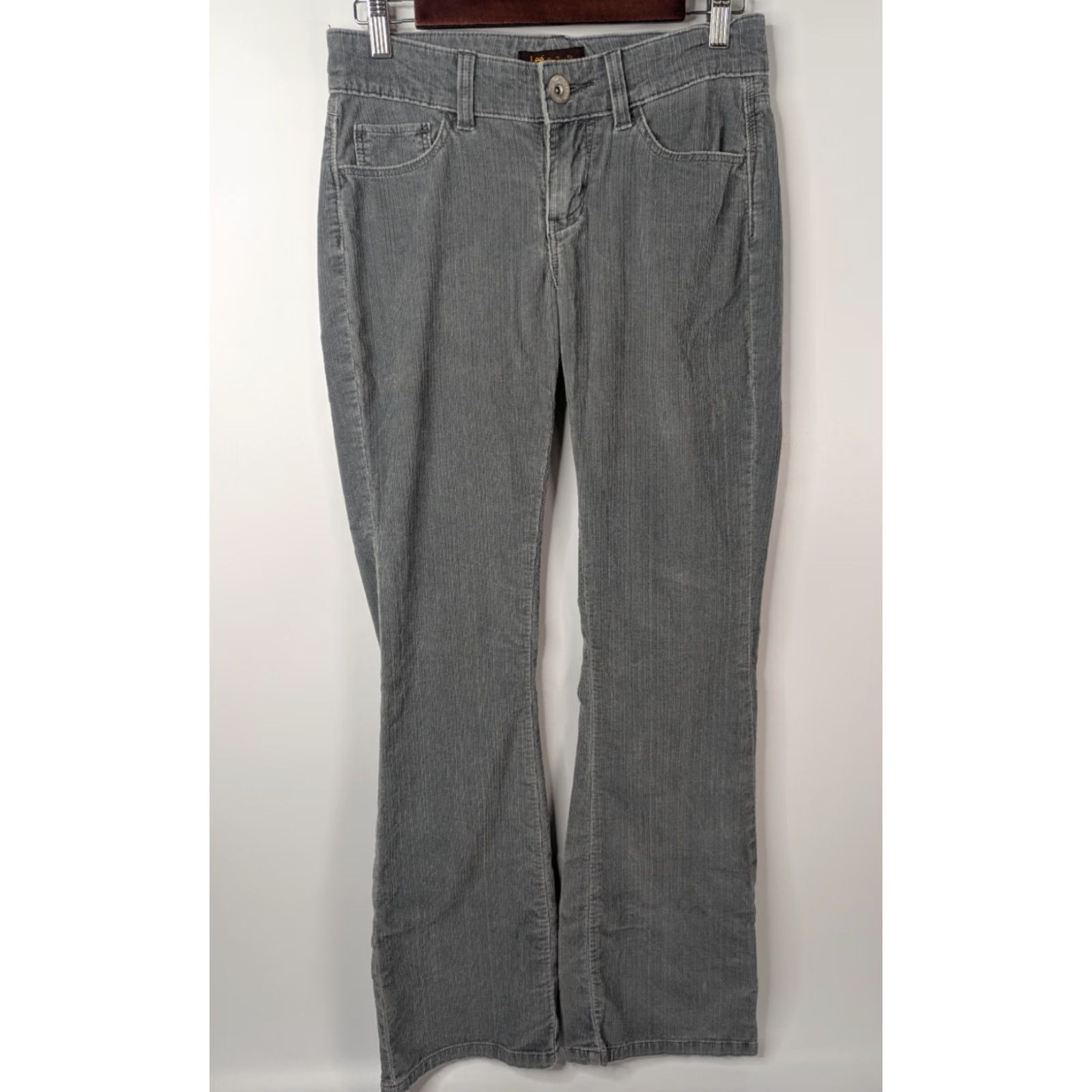 Lee Lee Pants Bootcut Women Gray Corduroy Regular 4 Cotton Blend Flat Front Pockets Stretch Vintage No Size 27" / US 4 / IT 40 - 2 Thumbnail