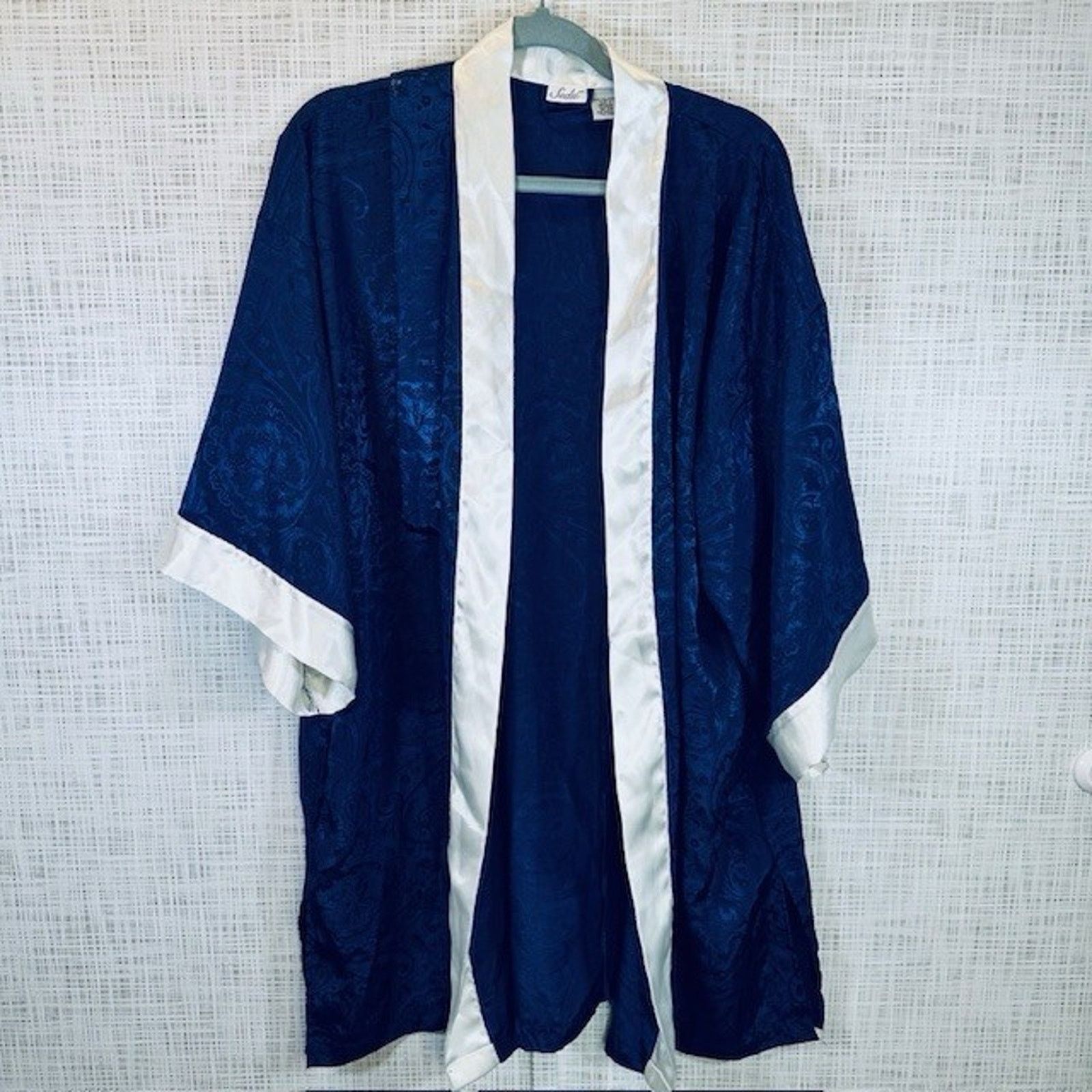 Other Sedu Robe w/Belt OSFM, Short Navy/White Polyester Vintage Size ONE SIZE - 1 Thumbnail