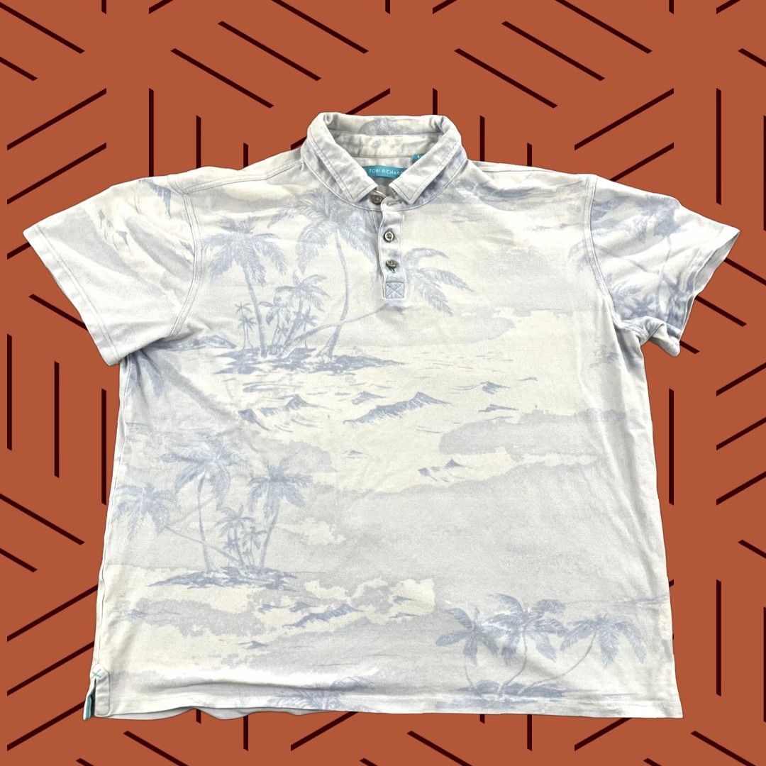 Tori Richard TORI RICHARD Polo Shirt Mens Large Blue Palm Tree Floral Hawaiian Short Sleeve Shirts Polo, Blue, Floral, Hawaiian, Men's Large, Short Sleeve Size US L / EU 52-54 / 3 - 1 Thumbnail
