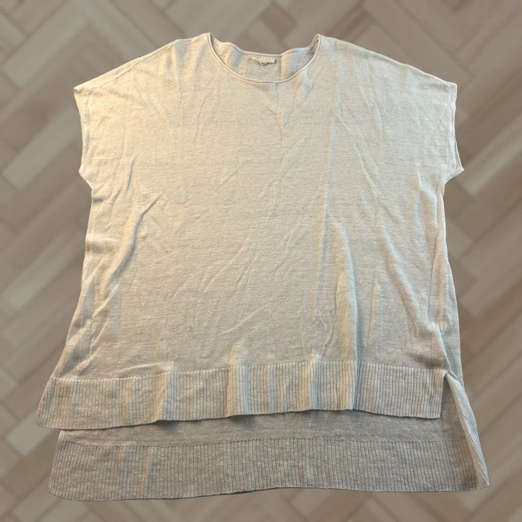 Eileen Fisher Eileen Fisher Short Sleeve Blouse Women's Large Ivory Linen 100% Shirt Size L / US 10 / IT 46 - 1 Thumbnail