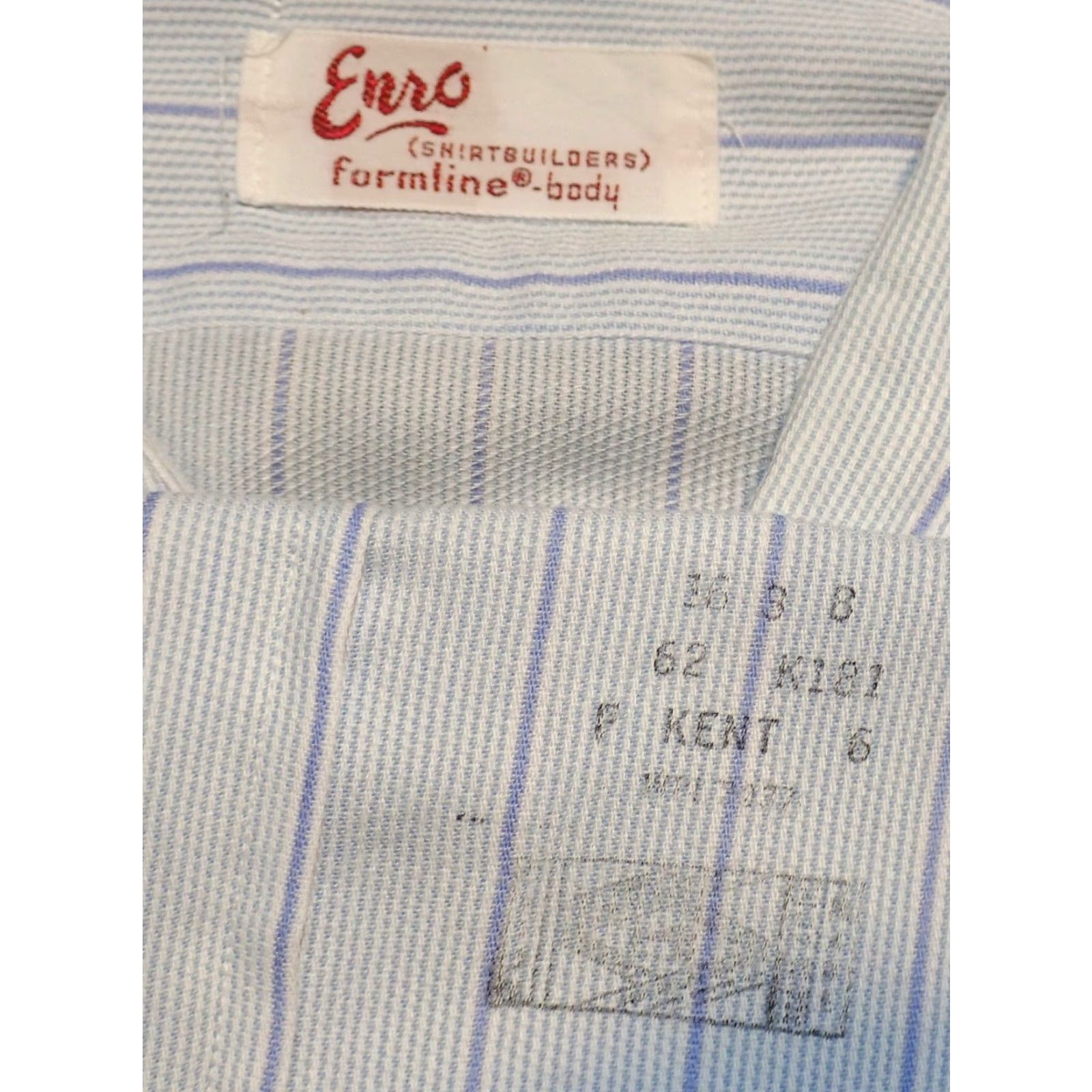 Enro VINTAGE Enro Men's Dress Shirt White Blue Striped 1960s Civilian Cotton French Cuff L Mens 46 inch Size 42R - 4 Thumbnail