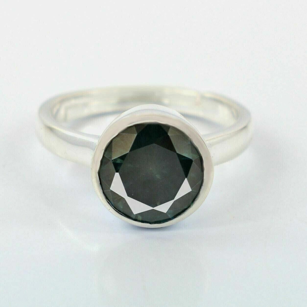 Handmade Hand Made Sterling Silver Solitaire Blue Diamond Ring 3 Cts Size ONE SIZE - 1 Thumbnail