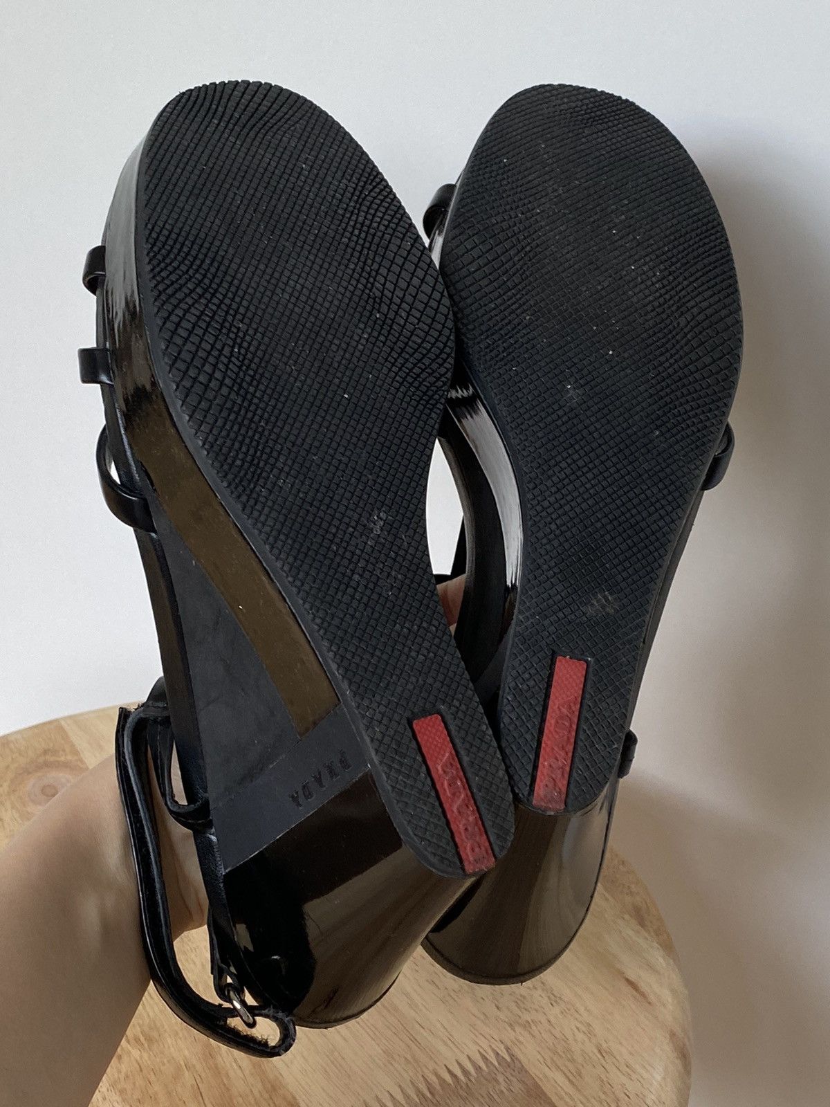 Prada × Vintage Prada Vintage Straps Patent Leather Sandals Platform Wedges Size US 9 / IT 39 - 9 Thumbnail
