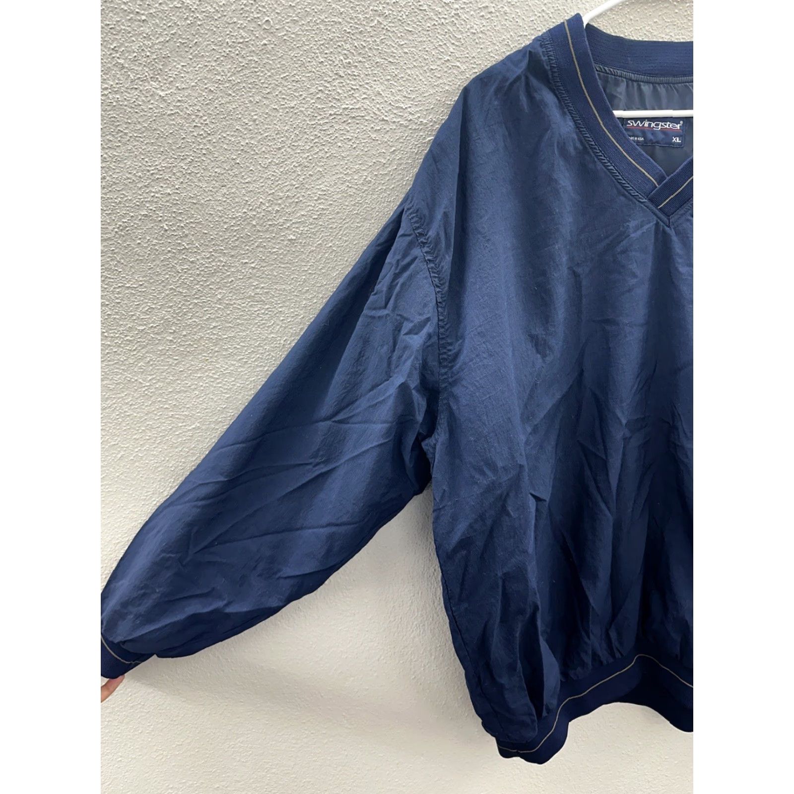 Vintage Swingster Windbreaker Jacket XL Blue USA Today Embroidered Long Sleeve V-Neck Adults Mens Regular Size XL Size US XL / EU 56 / 4 - 2 Thumbnail