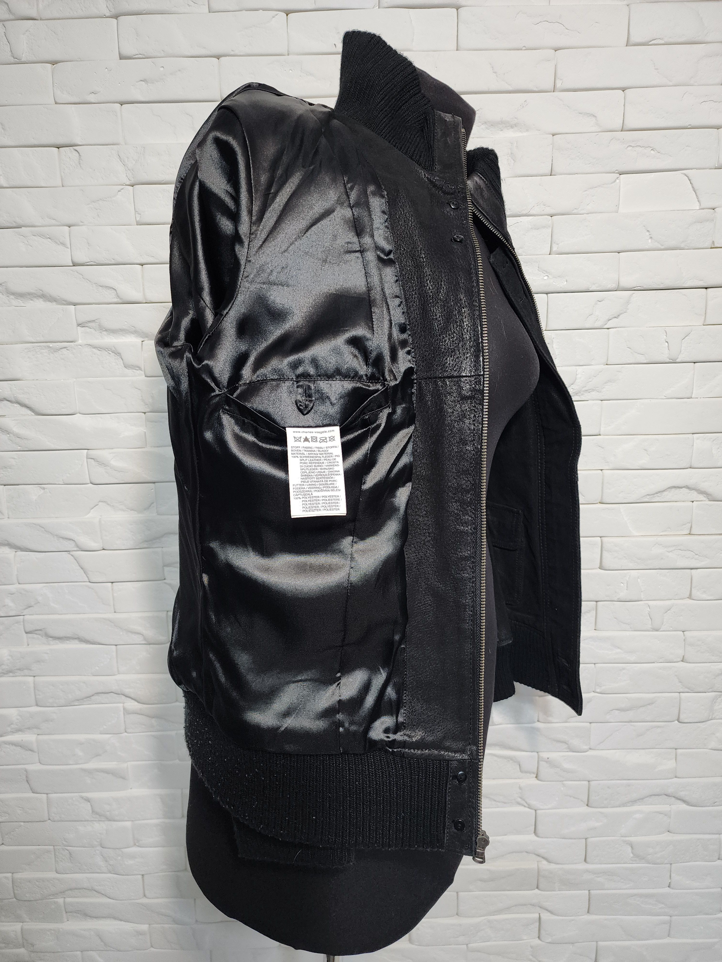 Other Black Leather Zip-Up Jacket: Women's Knitted Trim Sportswear Size L / US 10 / IT 46 - 10 Thumbnail