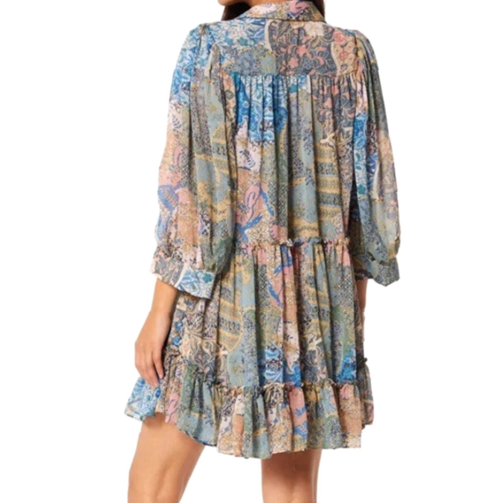 MISA Los Angeles VINTAGE Misa Los Angeles Mita Patchwork Printed Shirt dress Small Size S / US 4 / IT 40 - 2 Thumbnail