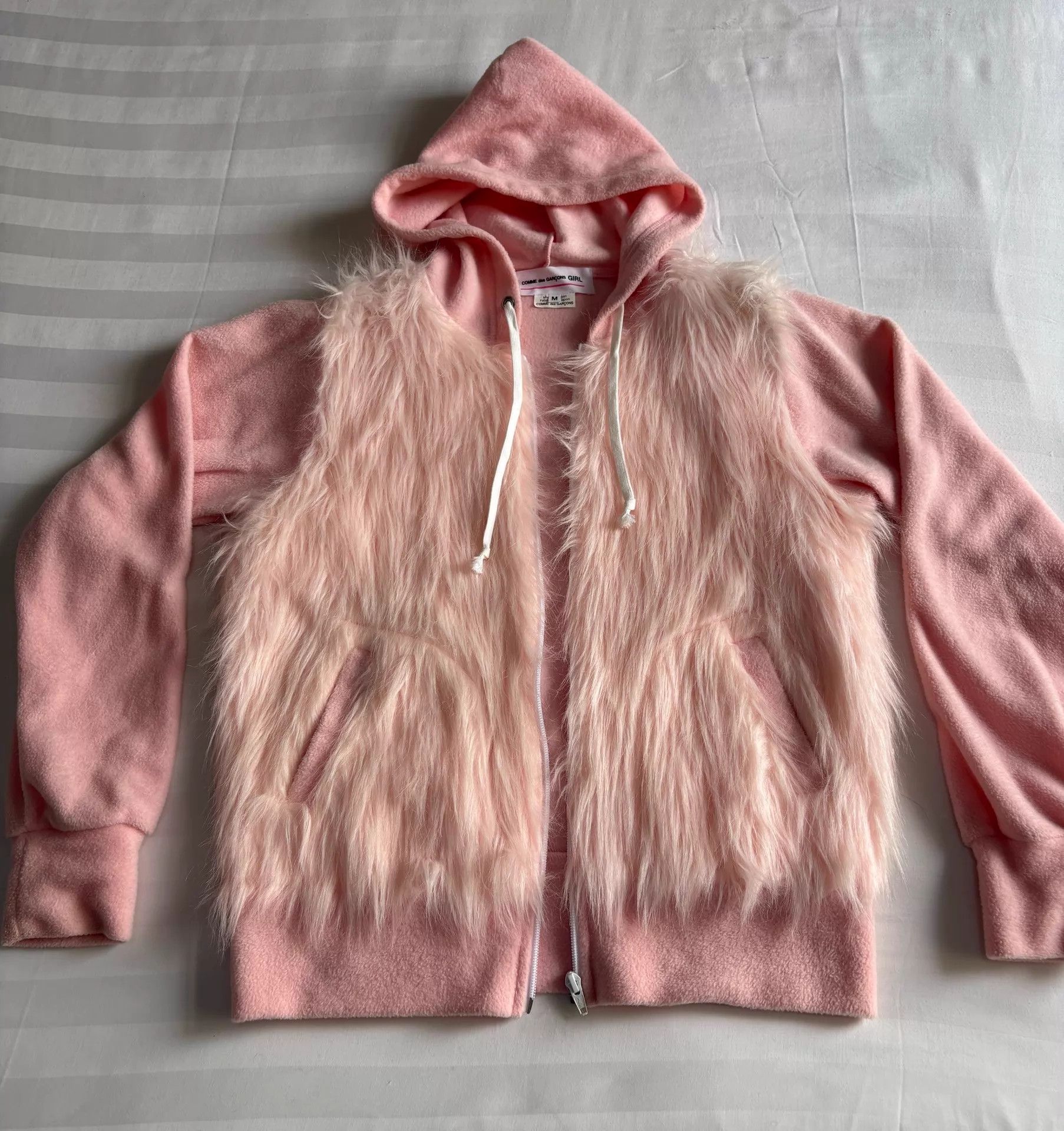 Comme des Garcons CDG Girl Pink Fur Panel Hoodie Jacket Women's Size M / US 6-8 / IT 42-44 - 2 Thumbnail