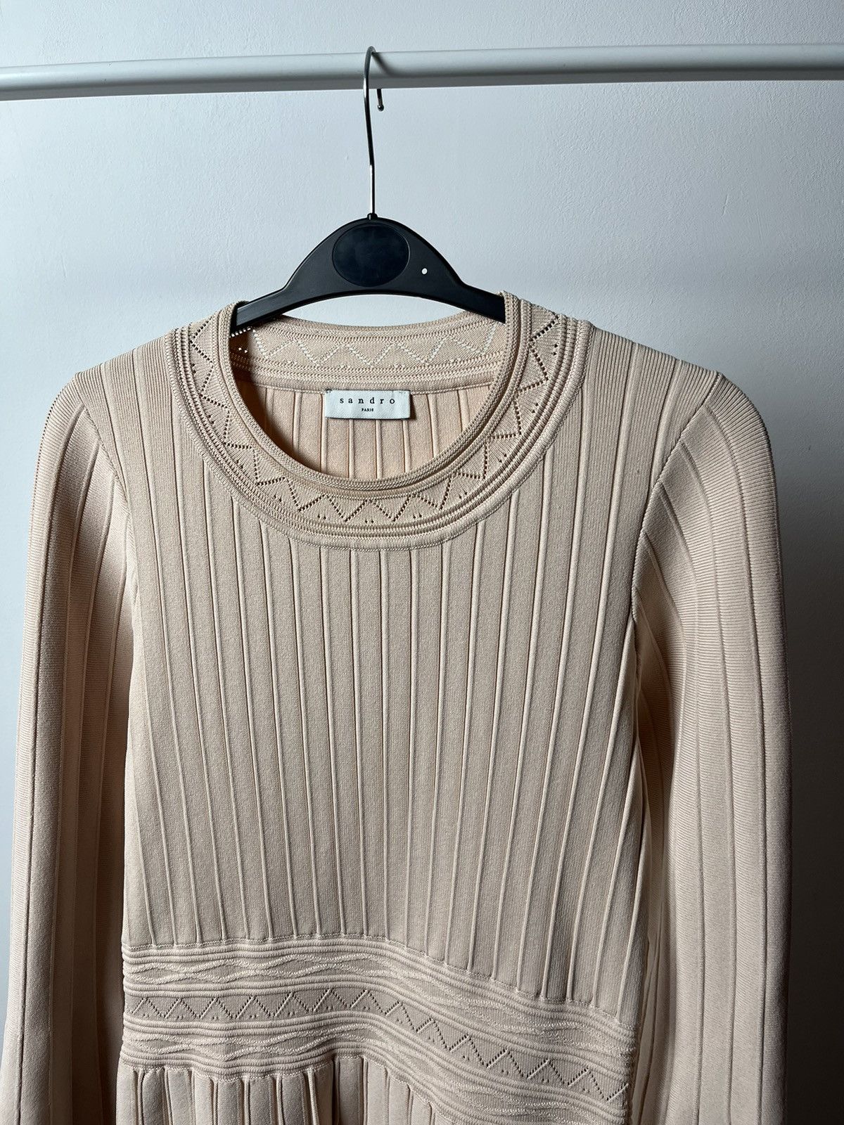 Sandro Sandro Viscose Terez Eyelet-detail Knit Mini Dress In Powder Size S / US 4 / IT 40 - 3 Thumbnail