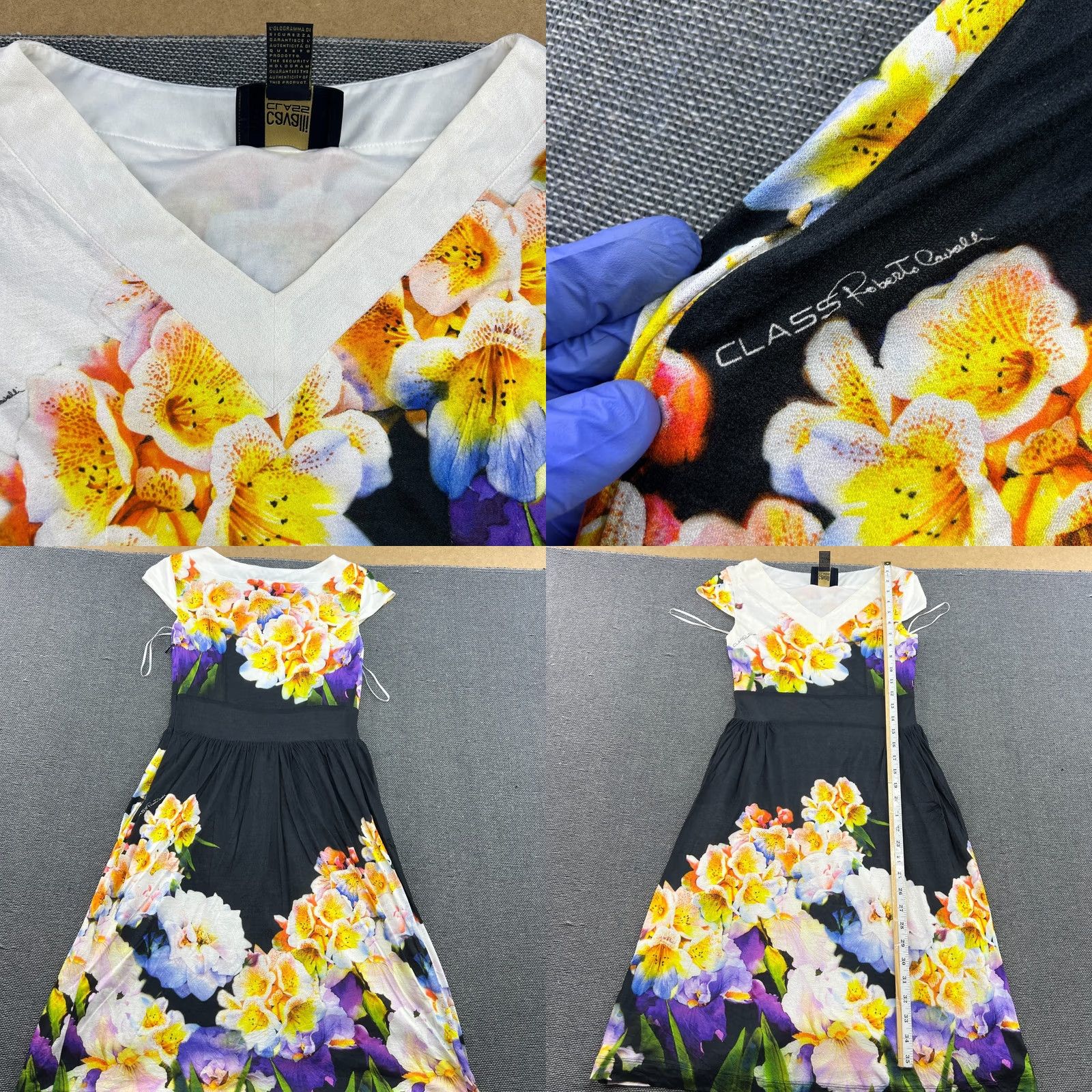 Vintage Cavalli Class Vintage Womens Floral Dress US Size 6 Black Midi V-Neck - Short Sleeve Size M / US 6-8 / IT 42-44 - 8 Thumbnail