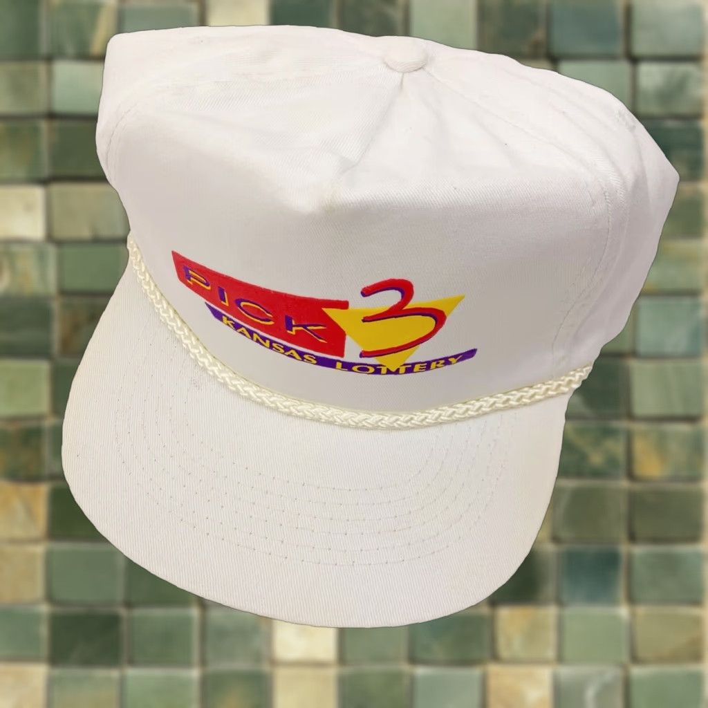 Vintage VINTAGE 90s Pick 3 Kansas Lottery Rope White Snapback Dad Hat Cap Size ONE SIZE - 1 Thumbnail