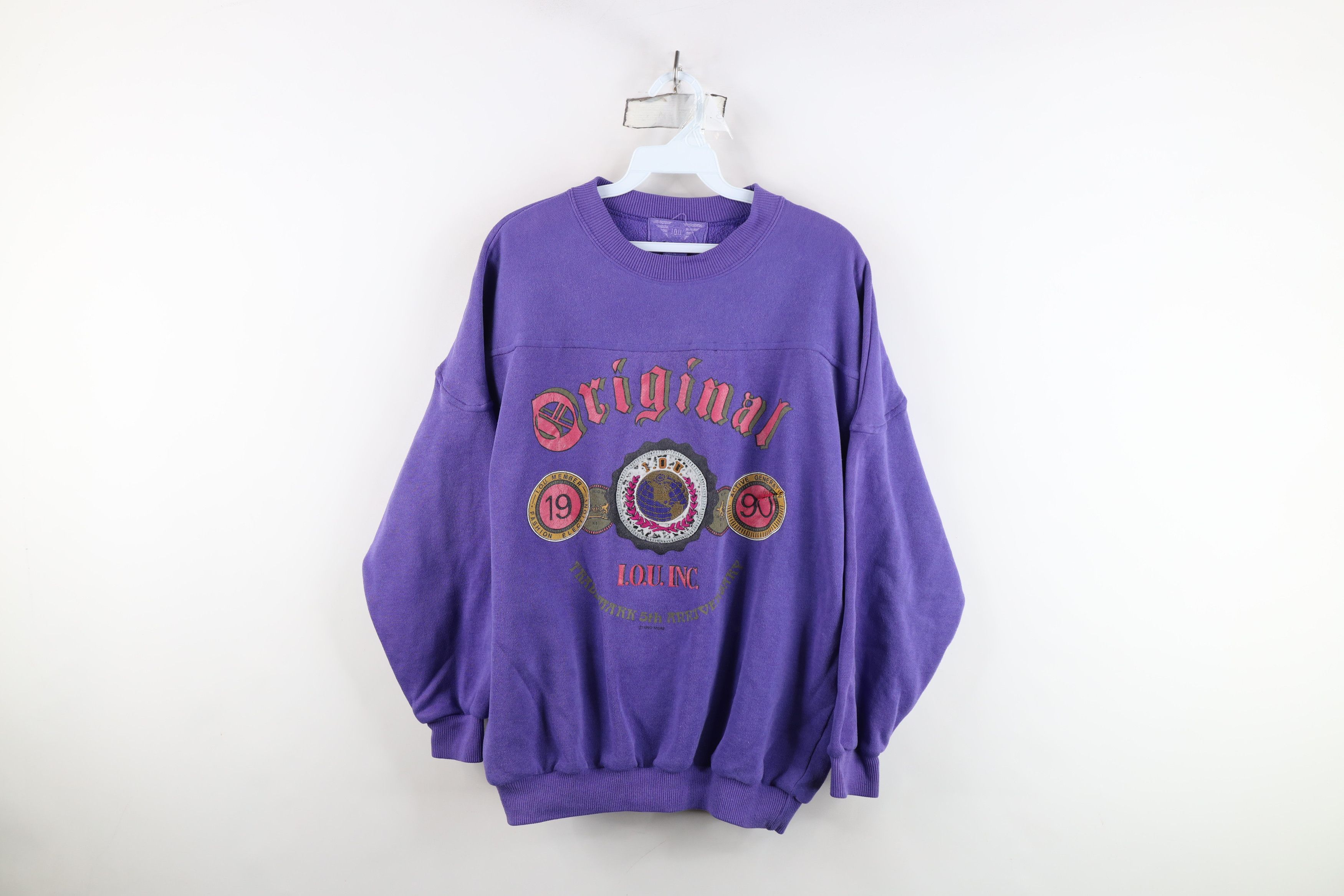 Vintage Vintage 90s IOU Spell Out Football Jersey Sweatshirt Purple Size M / US 6-8 / IT 42-44 - 1 Thumbnail