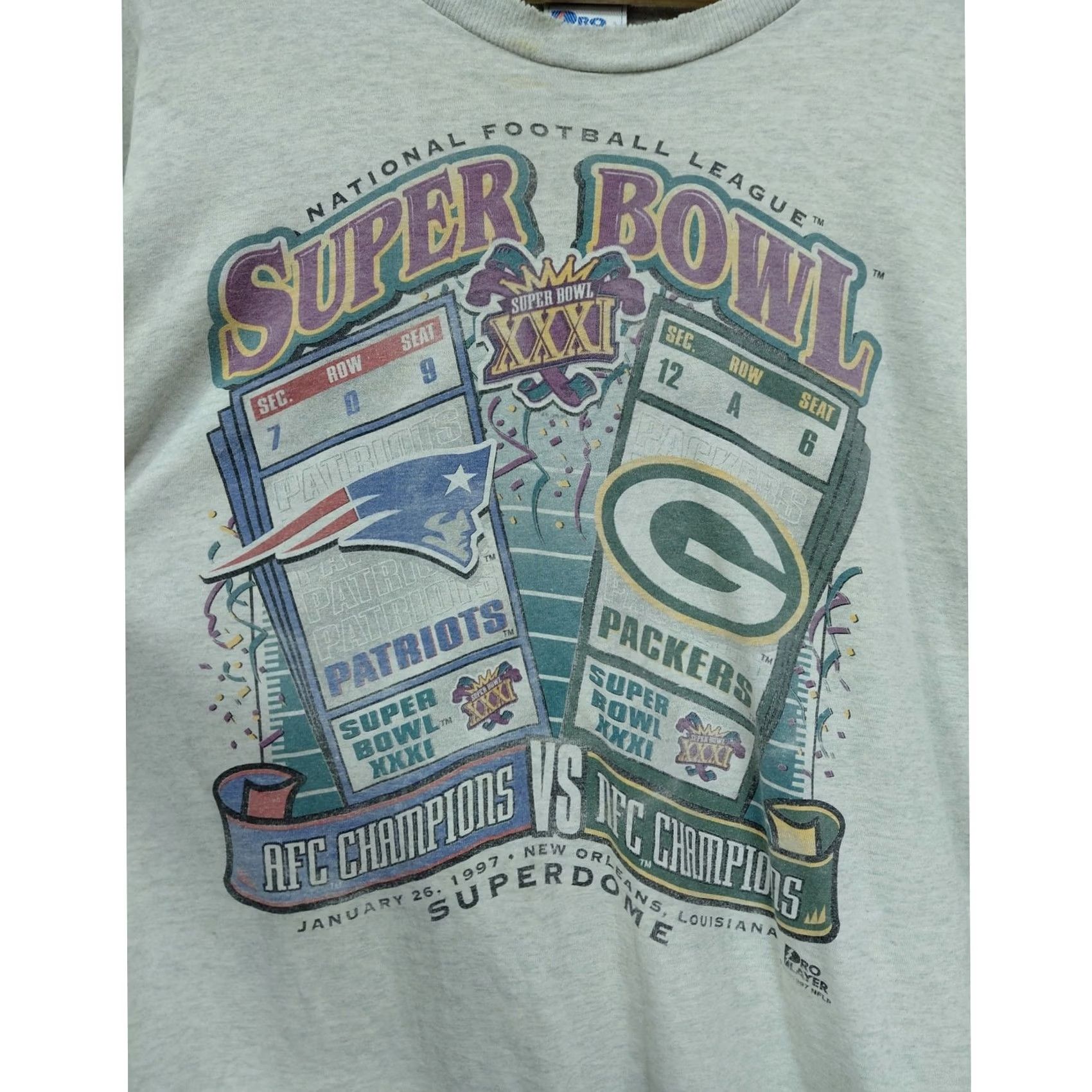 Pro Player VINTAGE Pro Player Super Bowl XXXI T-Shirt Gray Graphic Print Knit Short Size L Mens Size US L / EU 52-54 / 3 - 3 Thumbnail