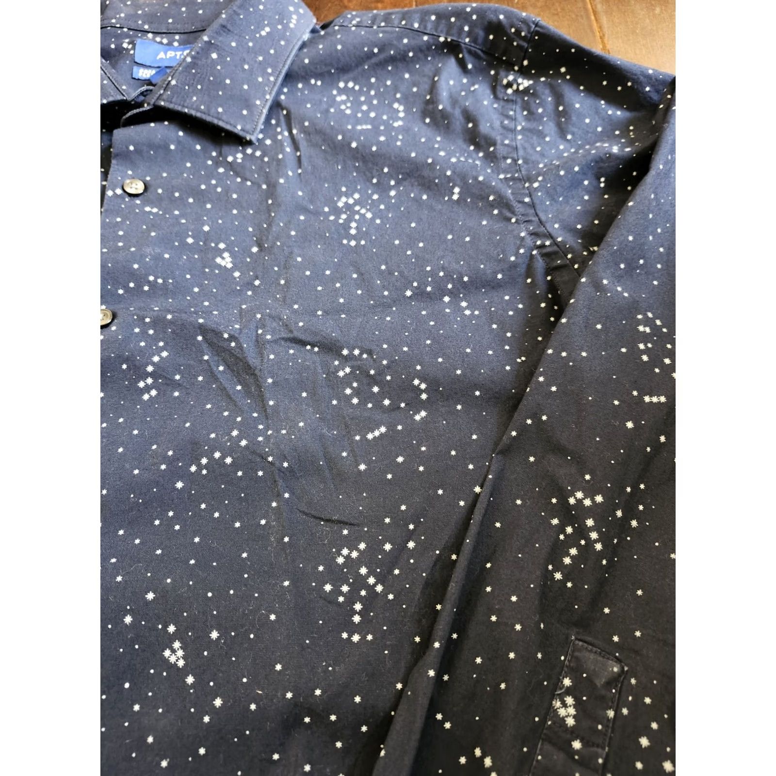 Apt. 9 Apt. 9 Dress Shirt Mens Long Sleeve Collared Slim Fit Snowflake Blue White 17.5 34/35 Holiday Christmas Size 48R - 7 Thumbnail