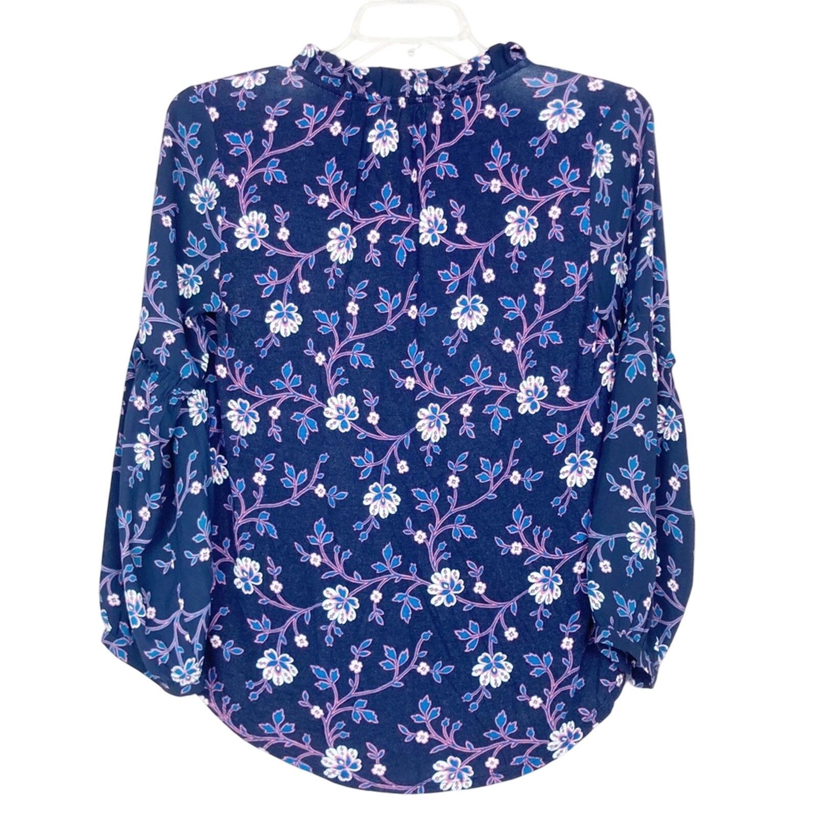Loft Loft Blue Floral Long Sleeve Blouse Sz S Size S / US 4 / IT 40 - 5 Thumbnail