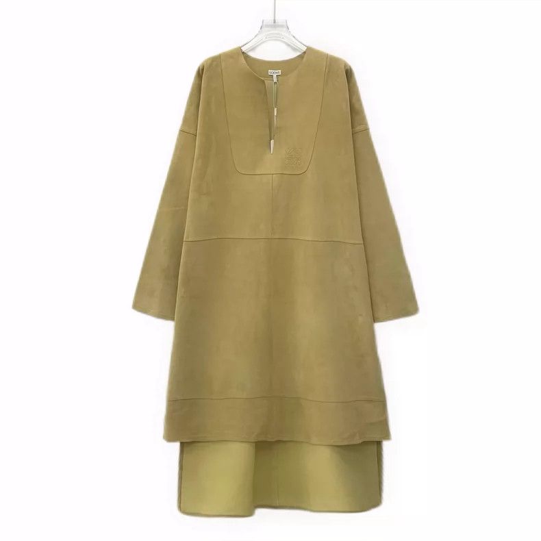 Loewe Loewe Brown and yellow logo embossed suede round neck long Size S / US 4 / IT 40 - 1 Thumbnail