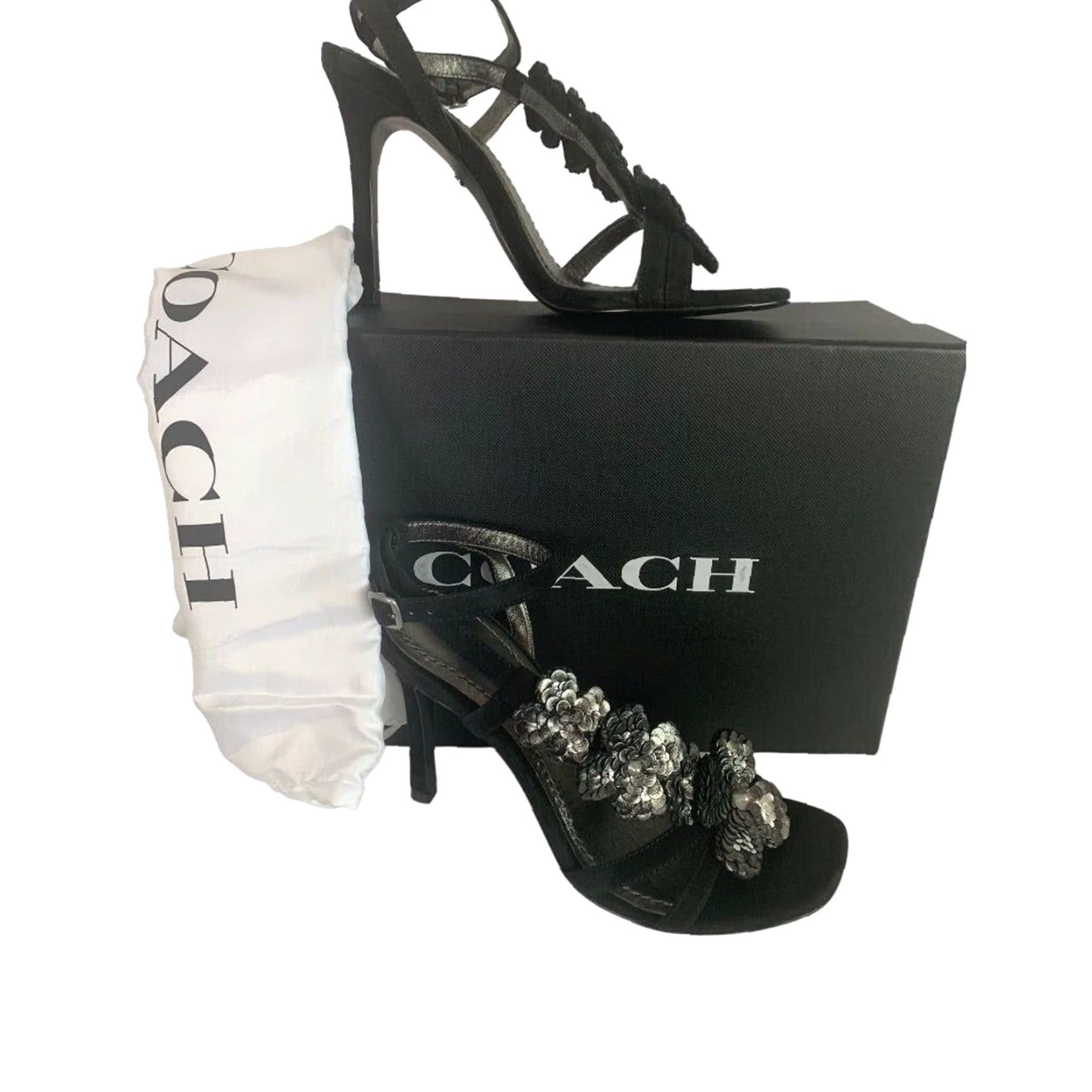 Coach Coach Bianca Sandal Leather Paillettes Heeled Sandals Black 4" Heel G3169 7.5B Women Strappy Shoes Size US 8 / IT 38 - 3 Thumbnail