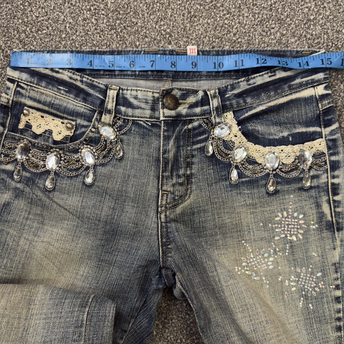 Hysteric Glamour Flare Sick 🔥 6th Avenue Rhinestone Lace Jeans LGB Style Size 30" / US 8 / IT 44 - 16 Thumbnail