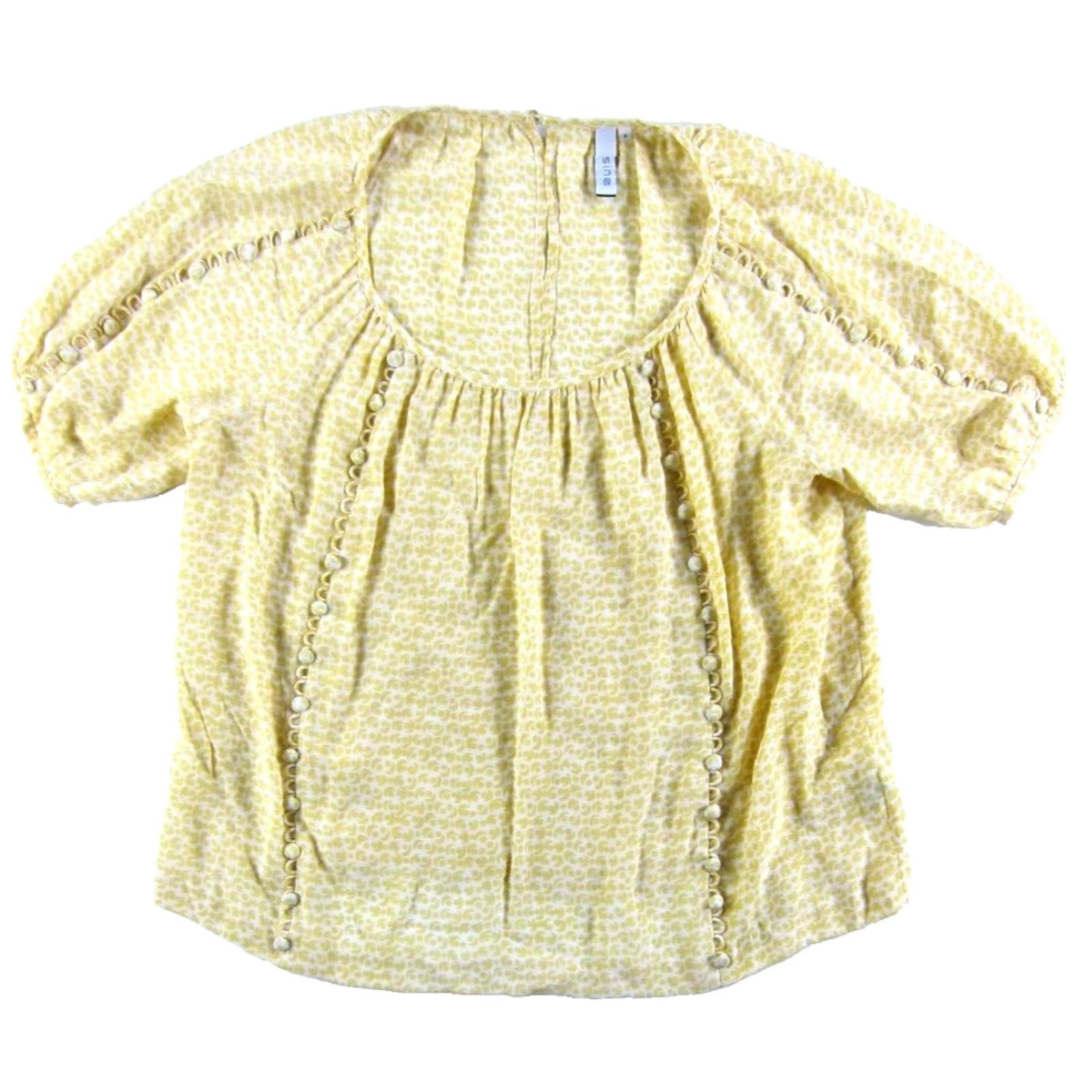 Anthropologie SINE Anthropologie 100% Silk Yellow Polka Dot Button Short Sleeve Blouse Woman 8 Size M / US 6-8 / IT 42-44 - 2 Thumbnail