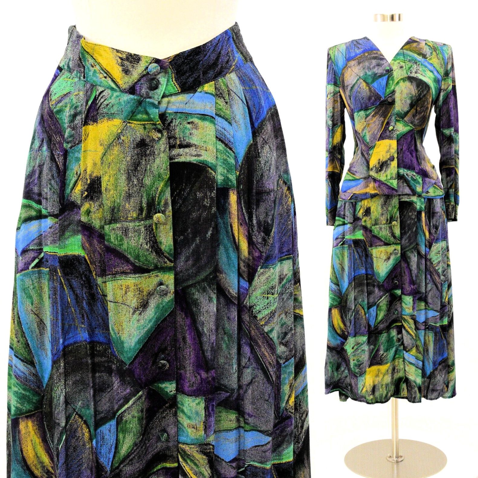 image of 80's Vintage Abstract Print Skirt Set Womens S In Group Ltd in White