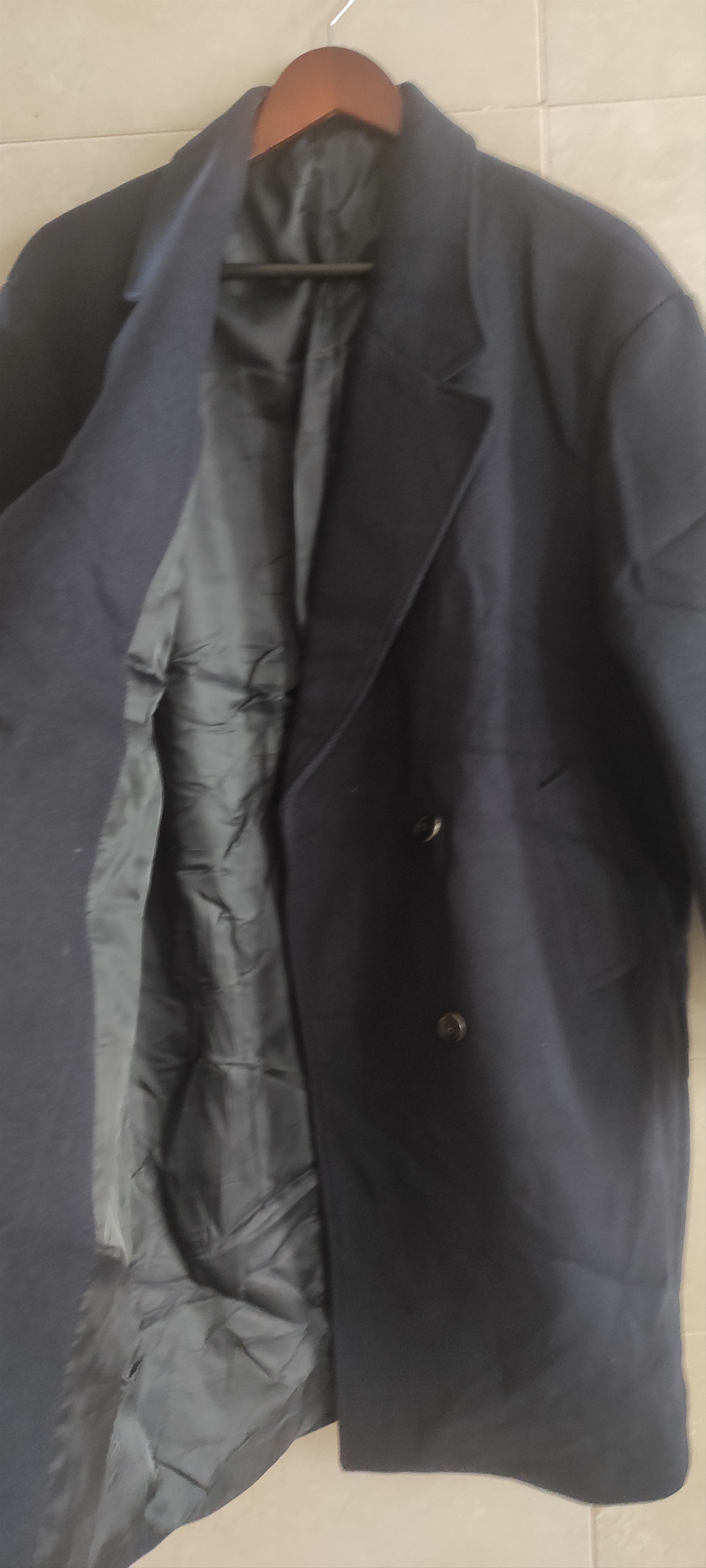 AMI Paris Double-Breasted Wool Mens Coat Navy Blue