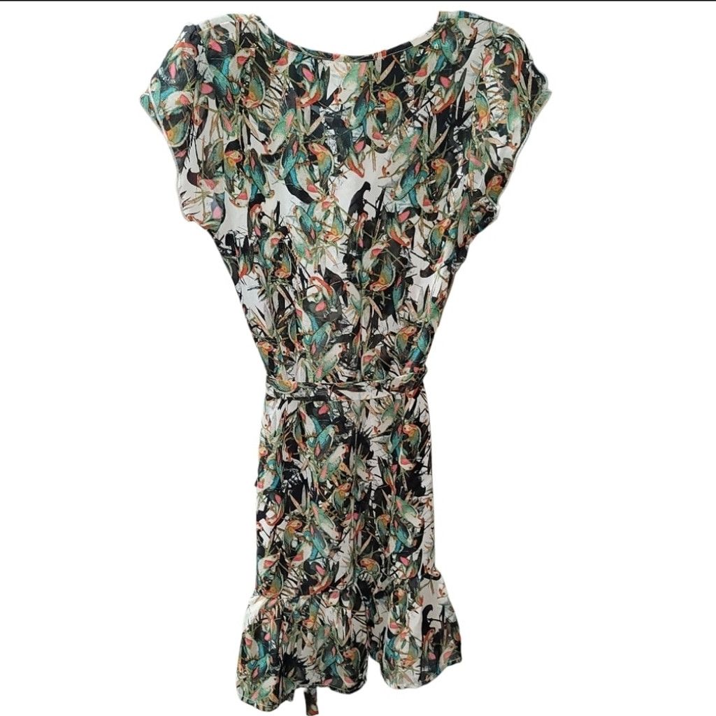Other BELLE du JOUR Sheer Ruffle Colorful Tropical Parakeets Dress Size M / US 6-8 / IT 42-44 - 4 Thumbnail