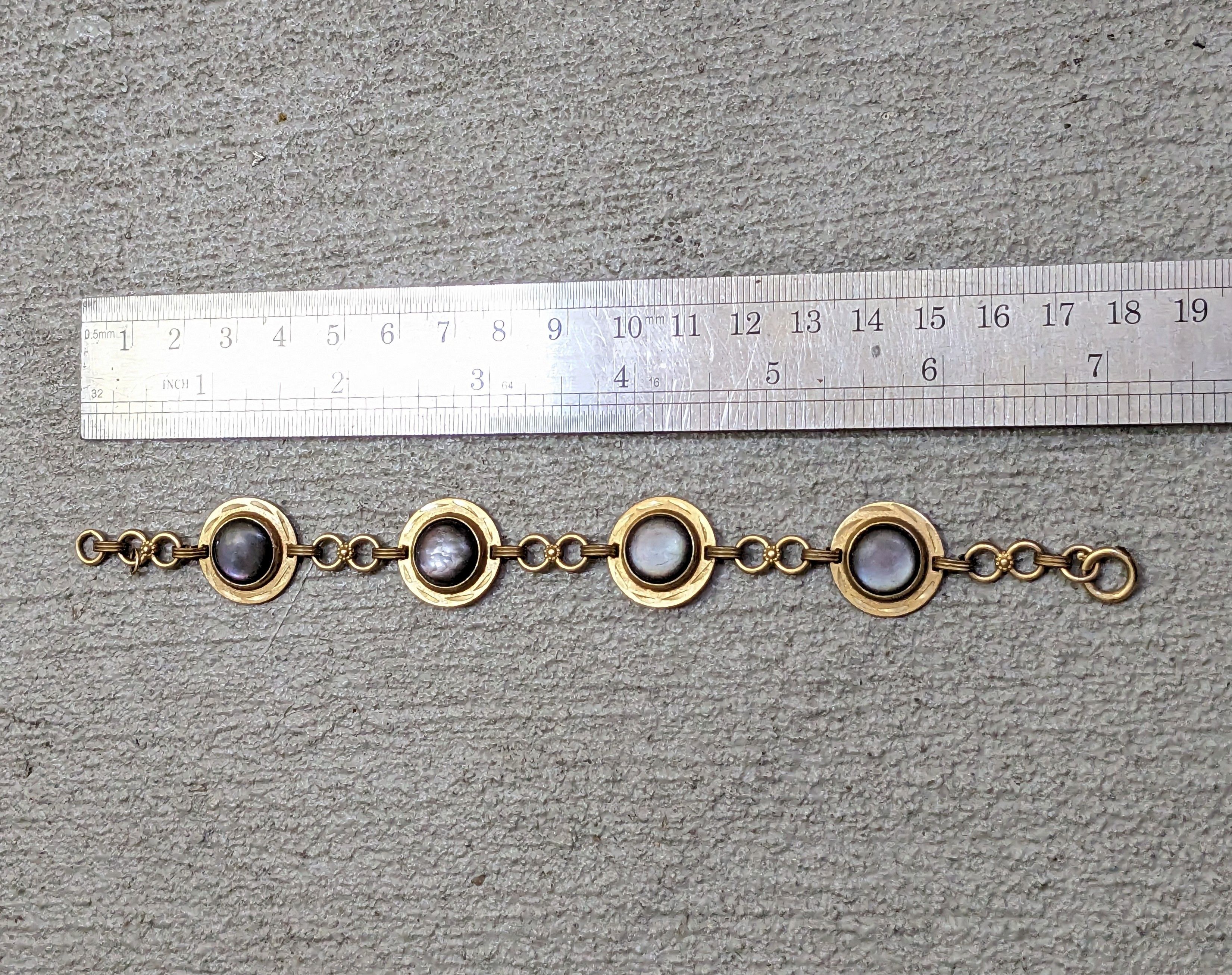Jewelry × Vintage Vintage Bracelet 7.25" Abalone Round Link Chain Gold Tone Size ONE SIZE - 11 Thumbnail