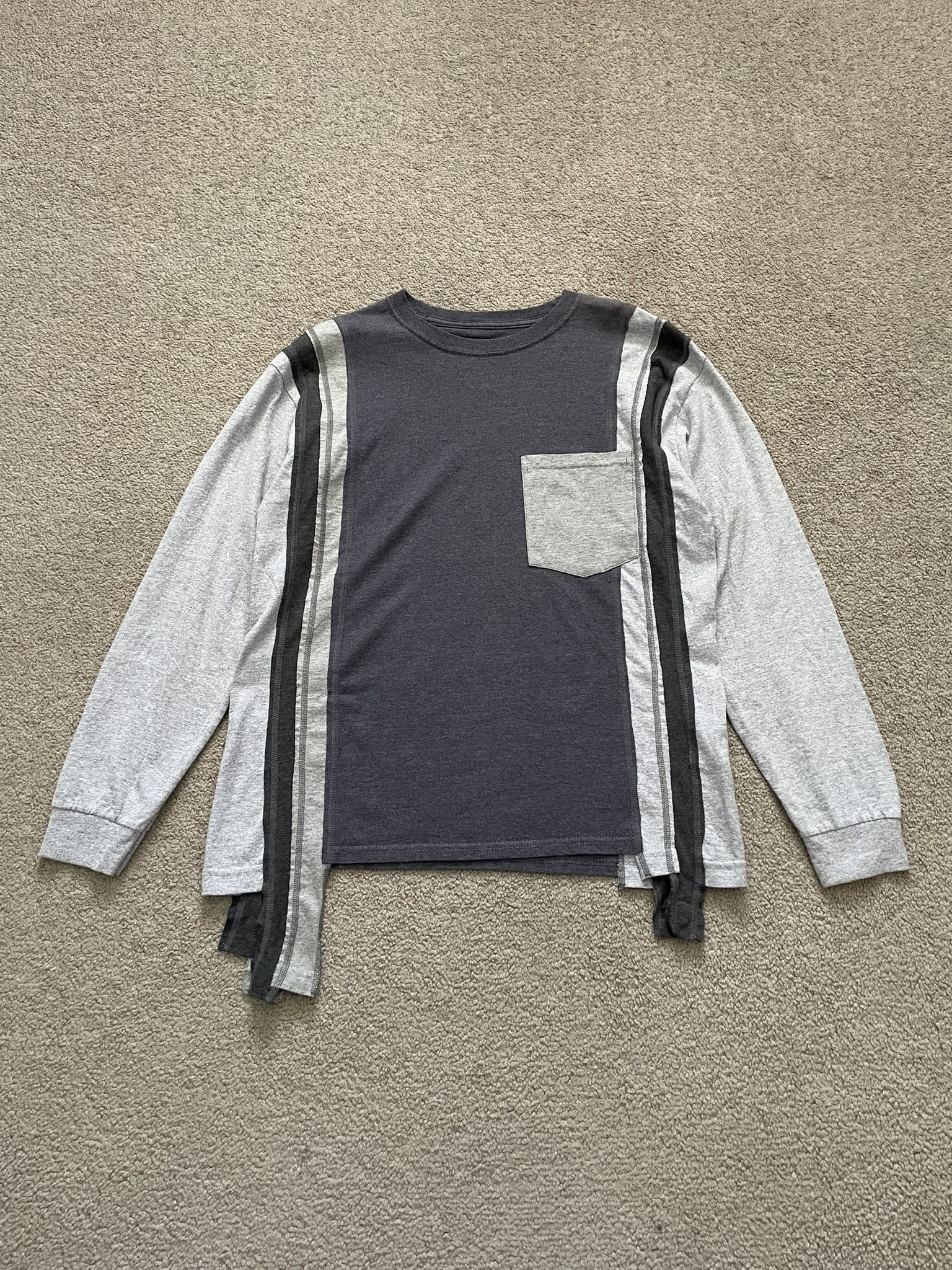 Rebuild by Needles Gray Long Sleeve Pocket Tee T Shirt