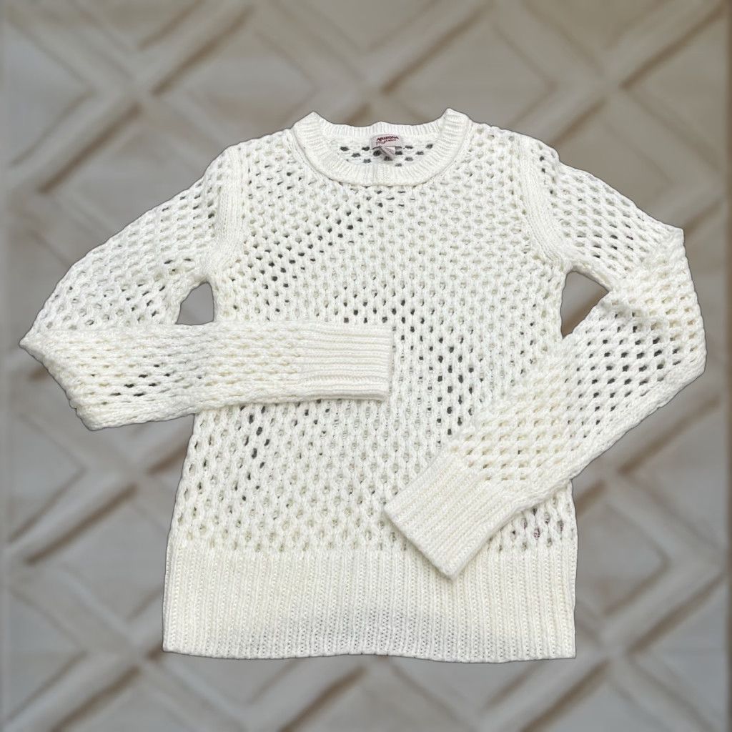 Vintage Arizona Jeans Sweater Womens Large White Open-Knit Crochet Pullover Breathable Lightweight Solid Crew Neck Casual Designer Size L / US 10 / IT 46 - 1 Thumbnail